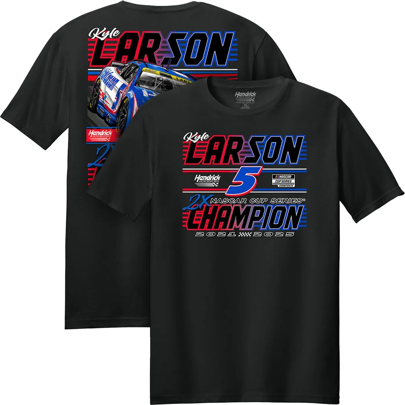 Hendrick Motorsports Kyle Larson #5 2025 2X NASCAR Champion Black T-shirt