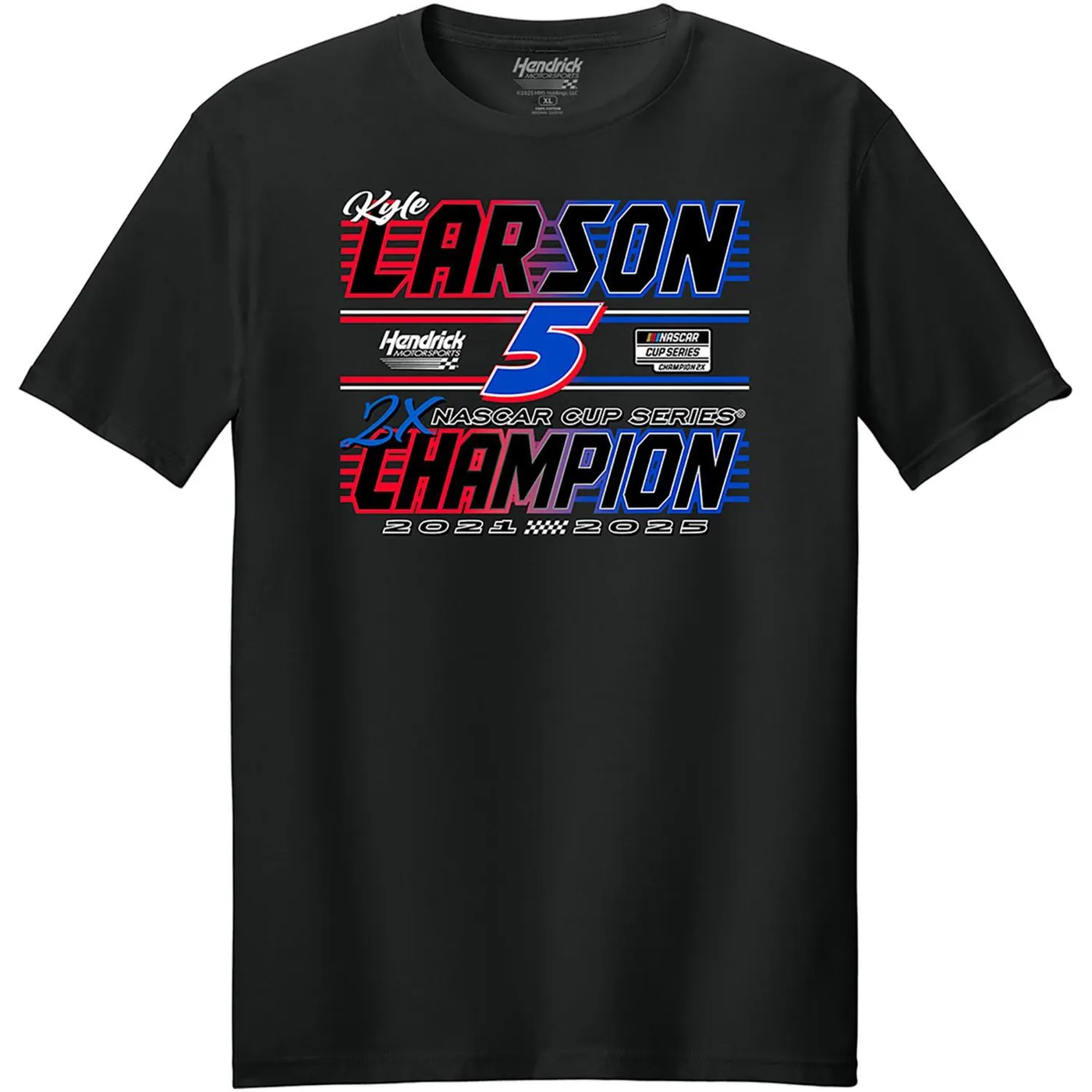 Hendrick Motorsports Kyle Larson #5 2025 2X NASCAR Champion Black T-shirt