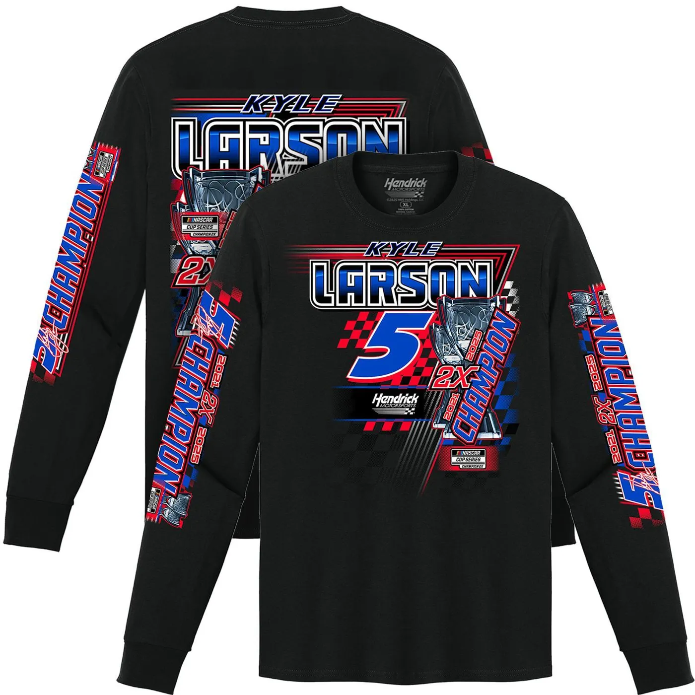 Hendrick Motorsports Kyle Larson #5 2025 NASCAR Champion Black Long Sleeve T-shirt