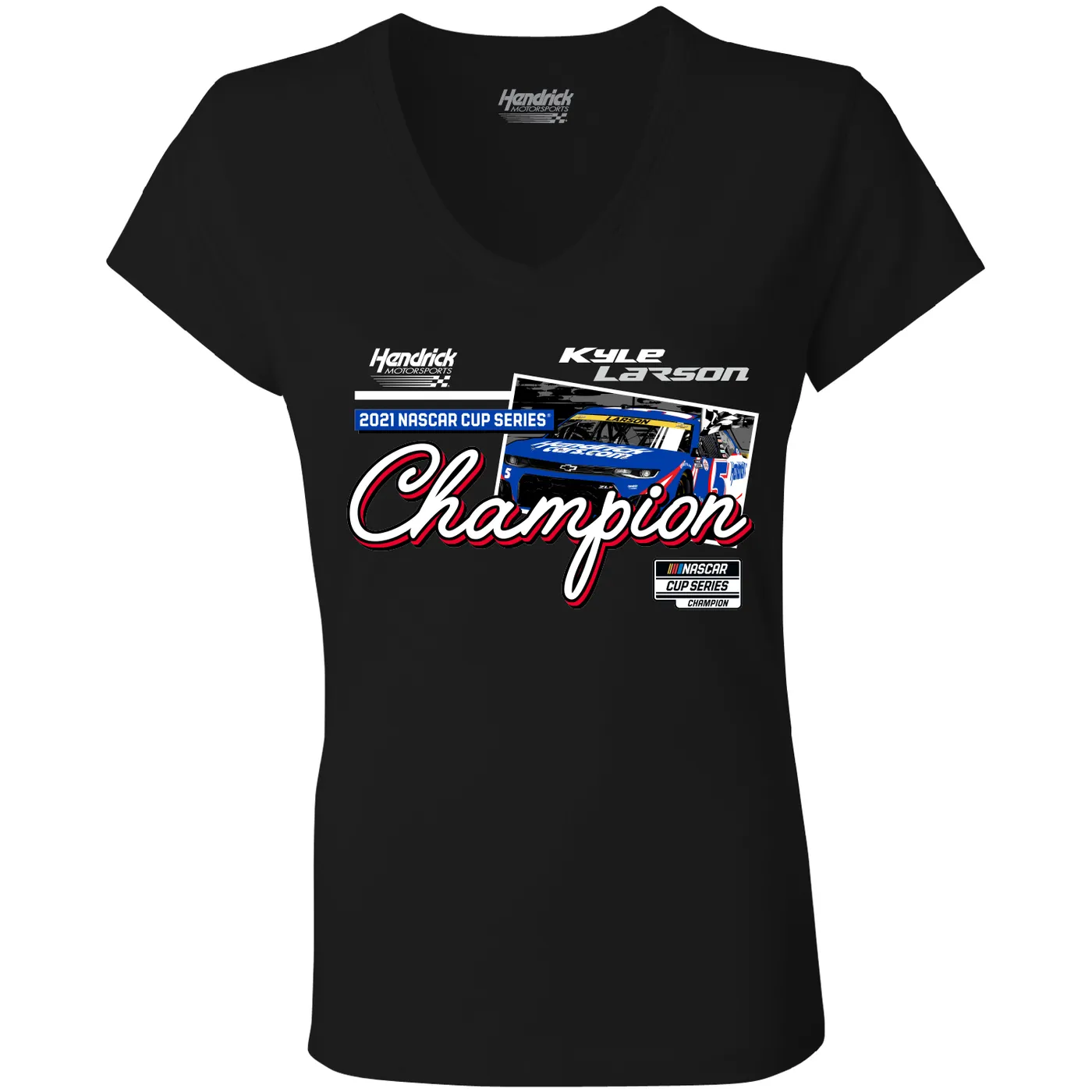 Hendrick Motorsports Kyle Larson 2021 NASCAR Championship Ladies V-neck  Car T-shirt