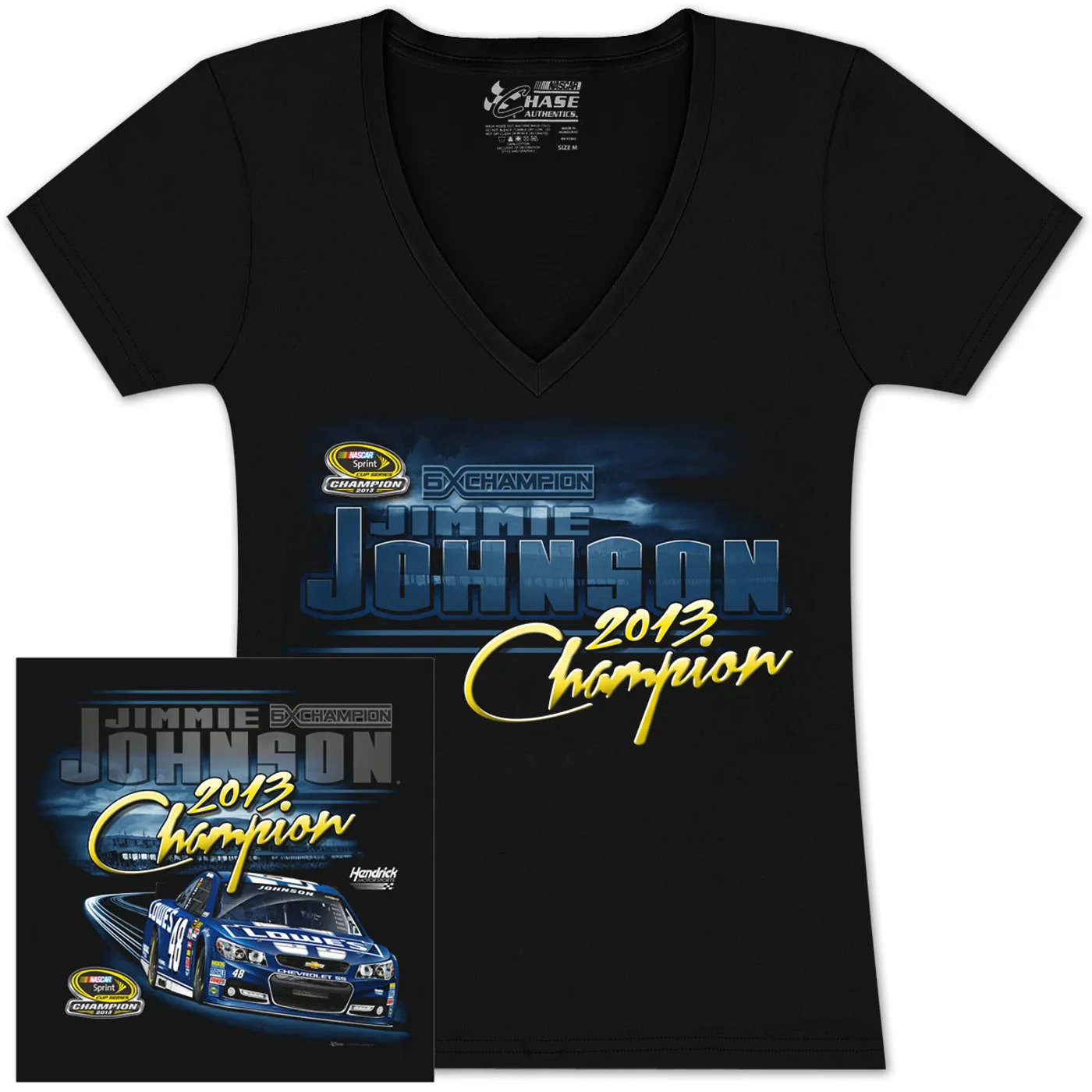 Hendrick Motorsports Jimmie Johnson #48 2013 Sprint Cup Champion Ladies V-Neck T-shirt