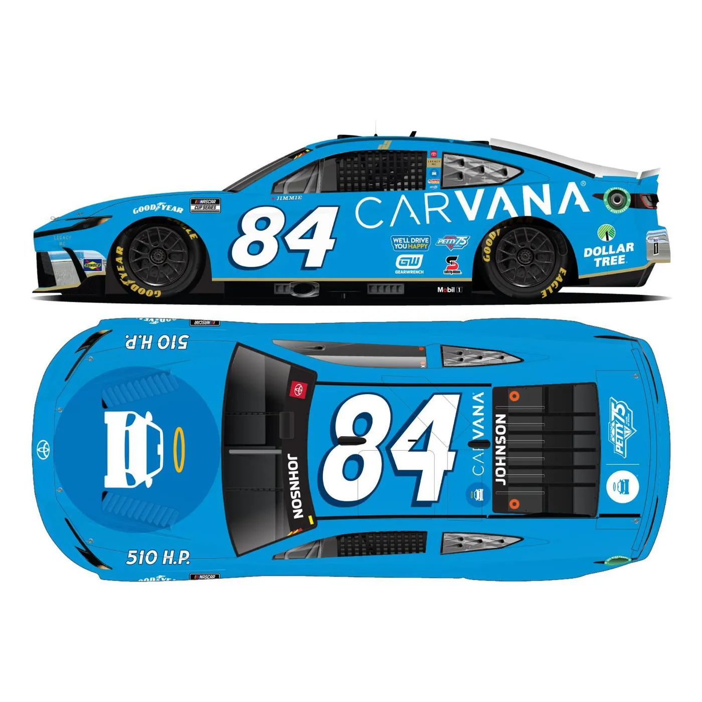 DUAL AUTOGRAPHED Jimmie Johnson and Richard Petty #84 2024 Carvana 1:24 ELITE Die-Cast