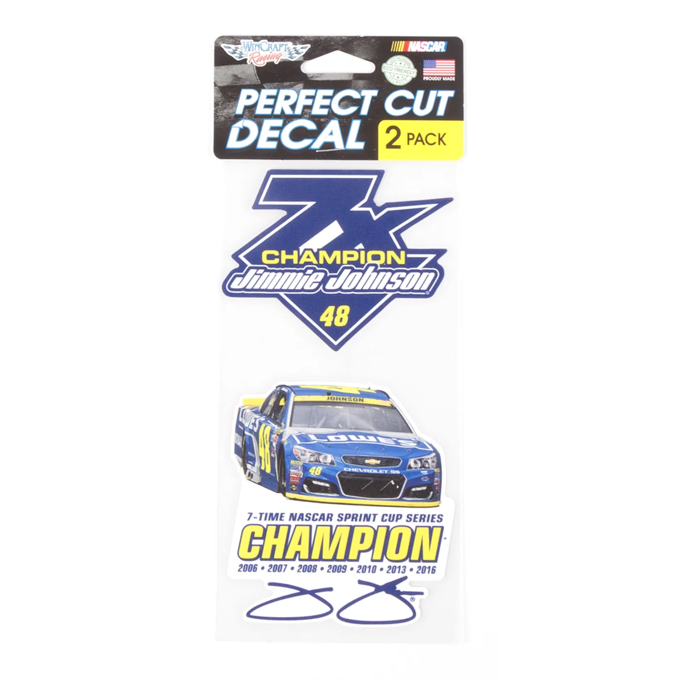 Jimmie Johnson 2016 NASCAR Sprint Cup Champion Perfect Cut Decal 4" x 8" 2-pack