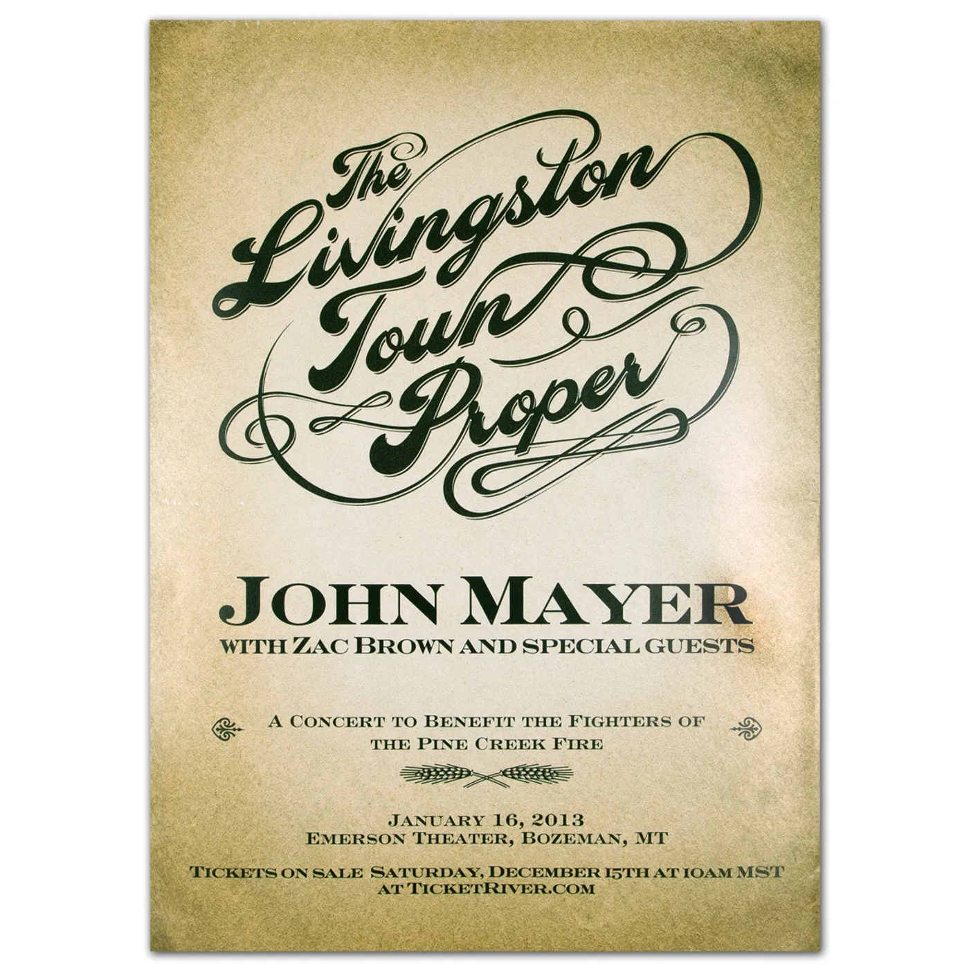 John Mayer The Livingston Town Proper Event Wall Poster