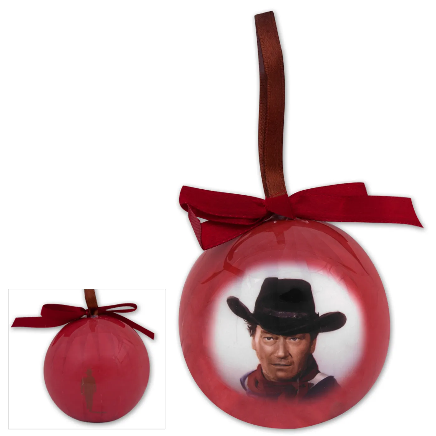 John Wayne Decoupage Ball & Bow Ornament