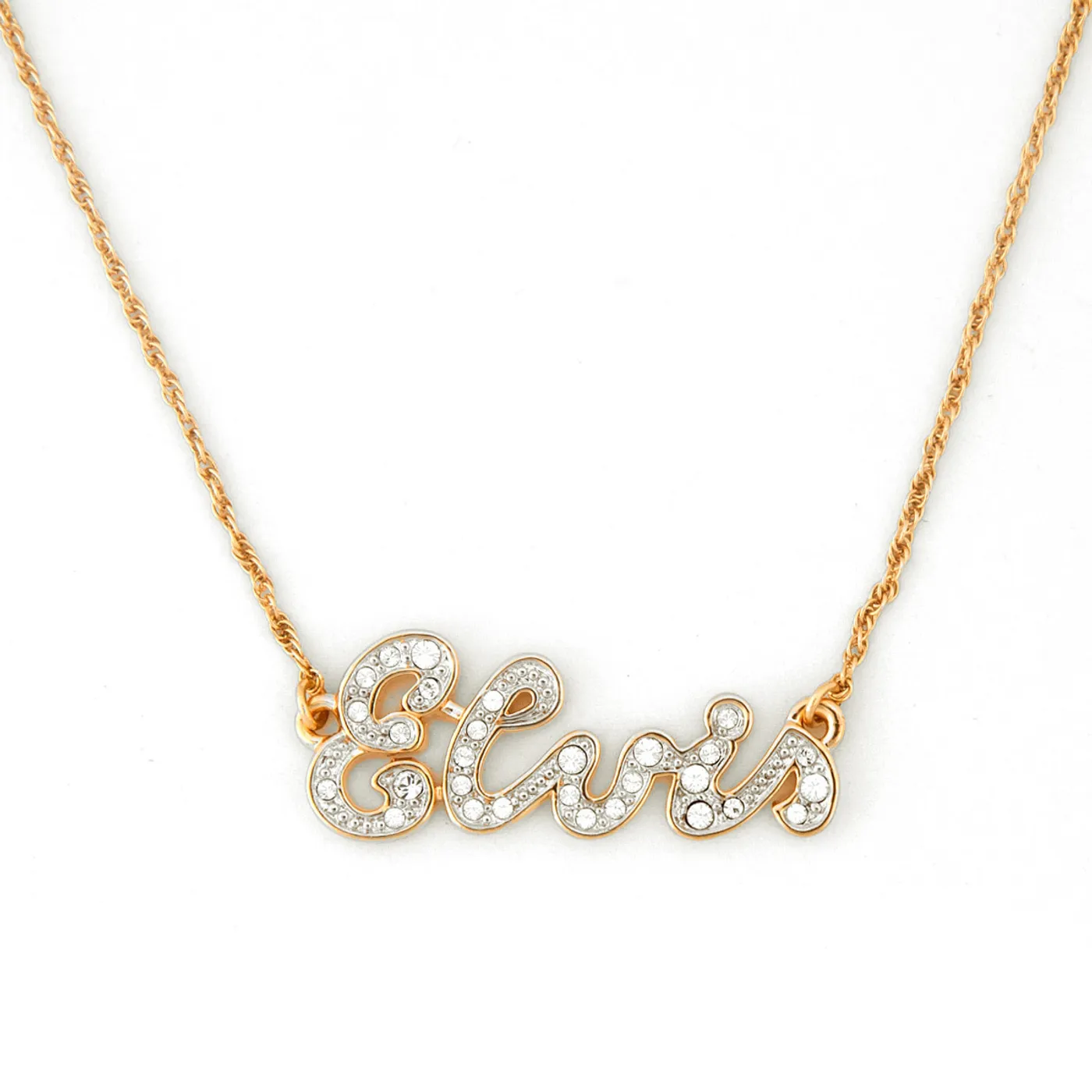 Elvis Presley Script 18K Yellow Gold Plated Necklace w/ Swarovski Crystals