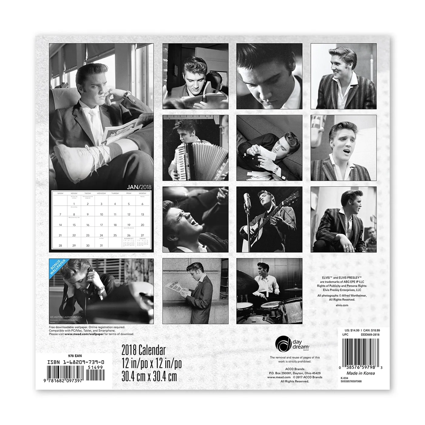 Elvis Presley 12" x 12" 2019 Wertheimer Wall Calendar
