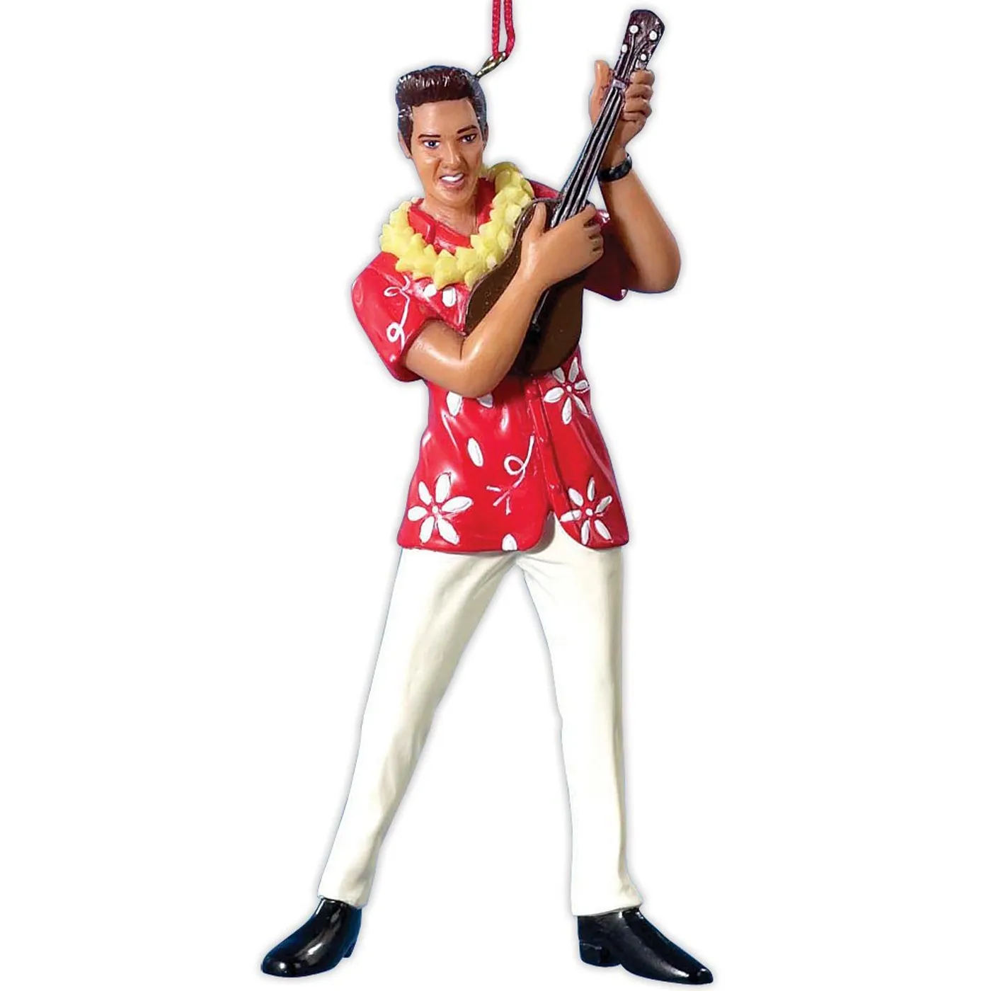 Elvis Presley Red Hawaiian Shirt with Ukulele Ornament