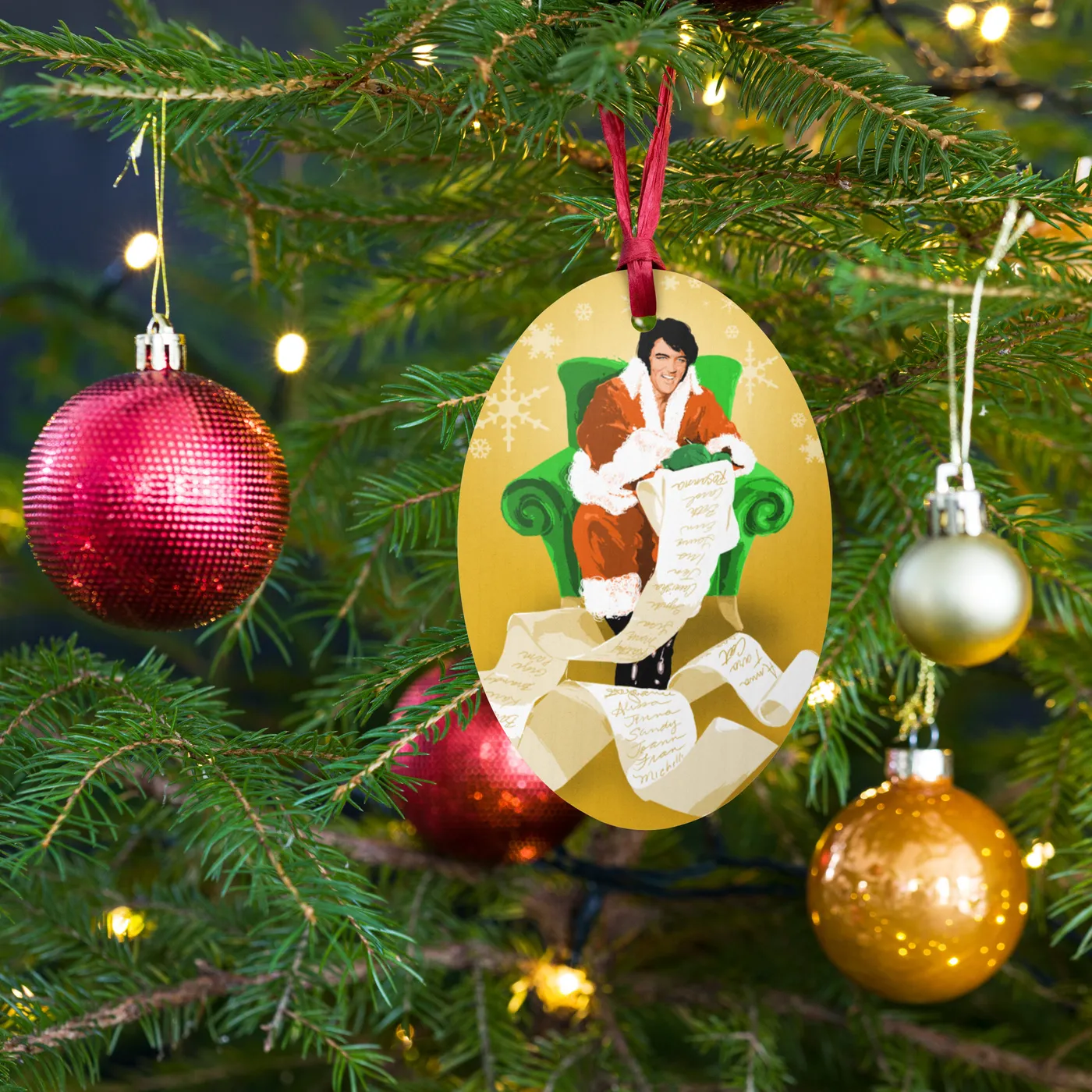 Elvis Presley Making His List Wooden Ornament