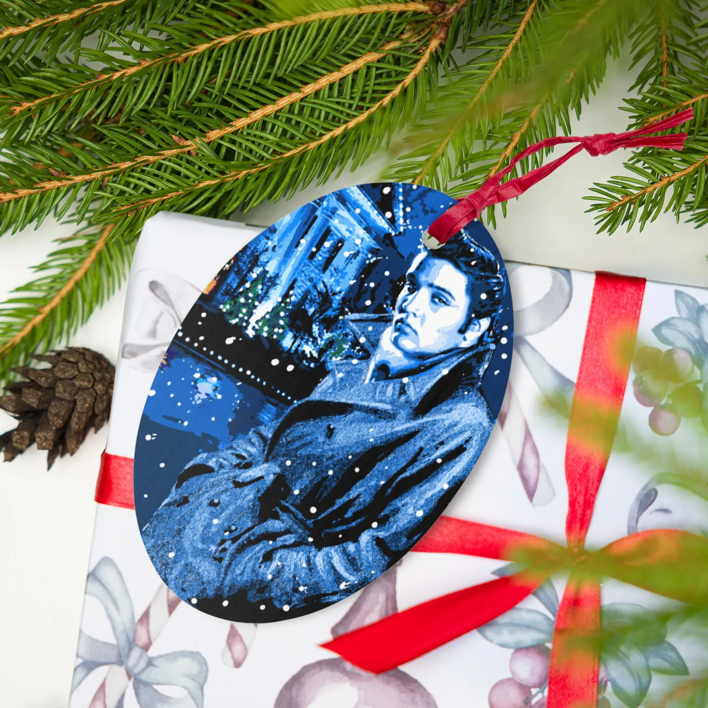 Elvis Presley Home For Christmas Wooden Ornament
