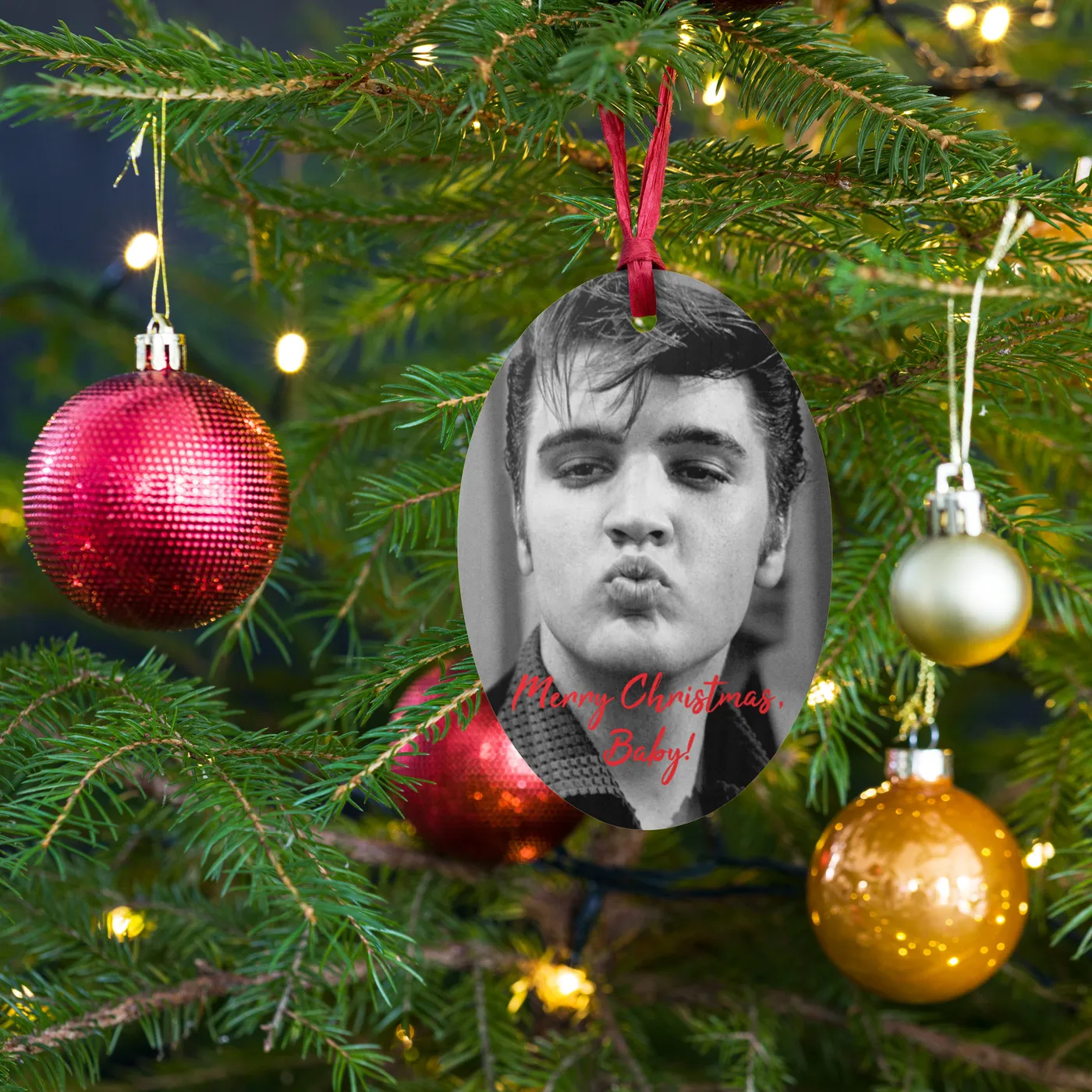 Elvis Presley Merry Christmas, Baby Wooden Ornament