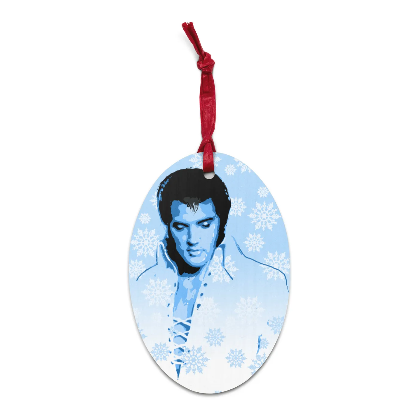 Elvis Presley Blue Christmas Wooden Ornament
