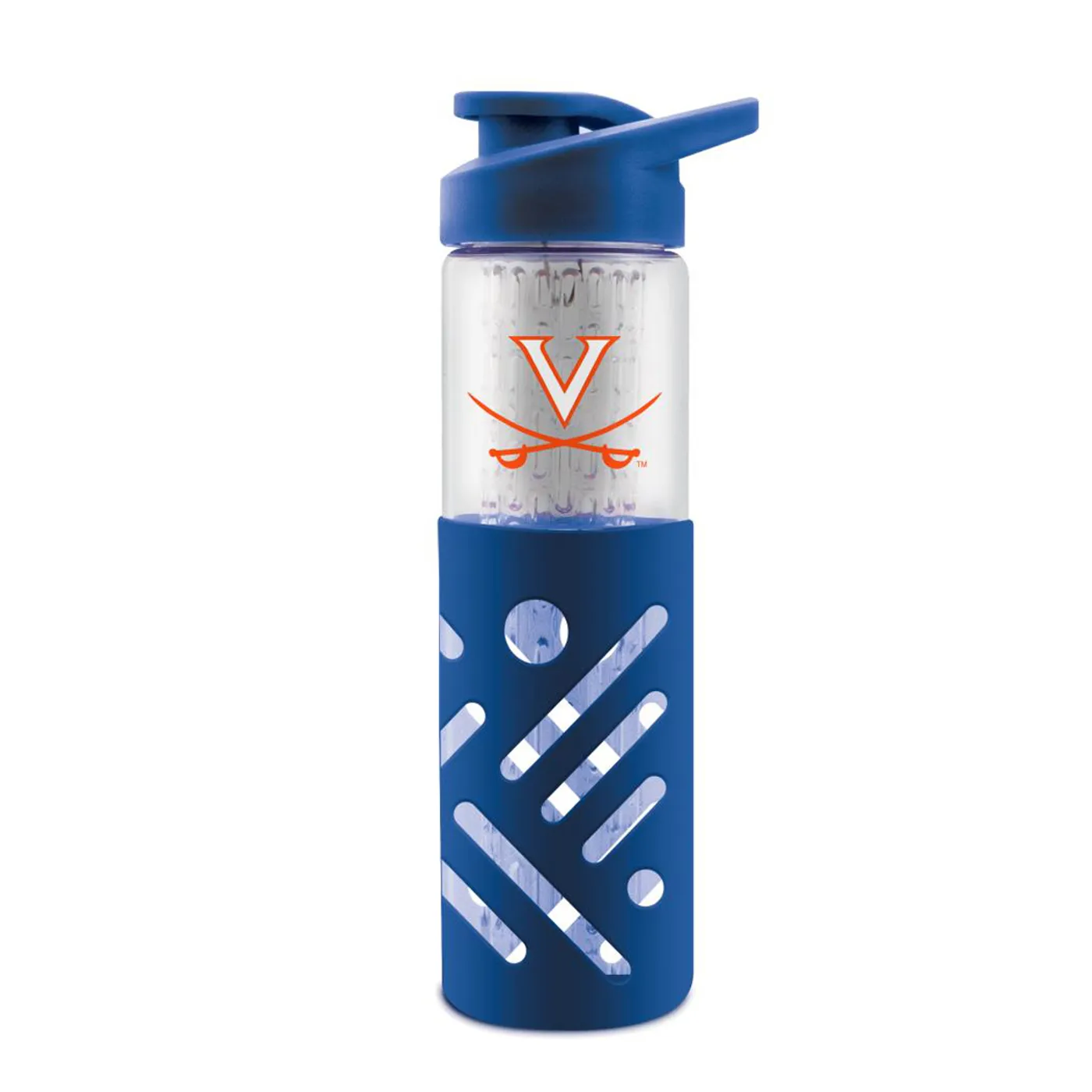 UVA Athletics University Of Virginia Glass Water Bottle with Silicon Protector Sleeve 23 Oz