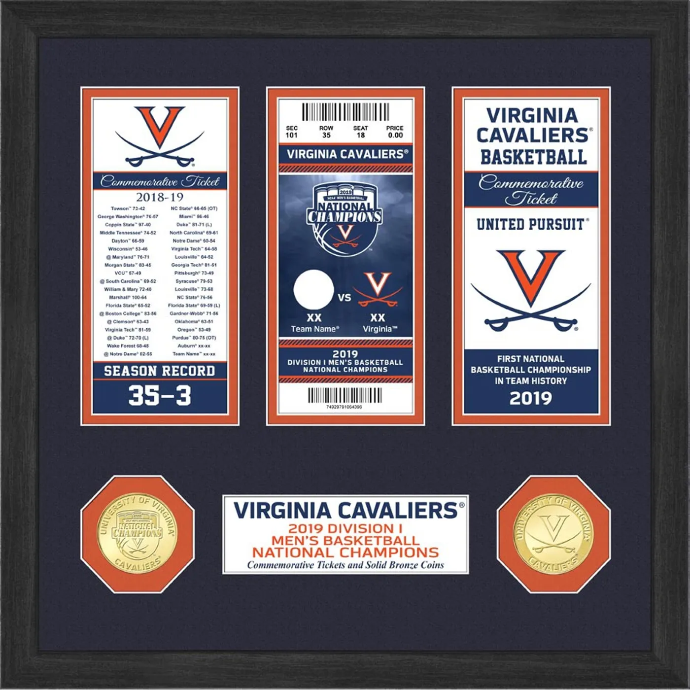 UVA Athletics University of Virginia 2019 NCAA Men's Basketball National Champions Ticket Collection