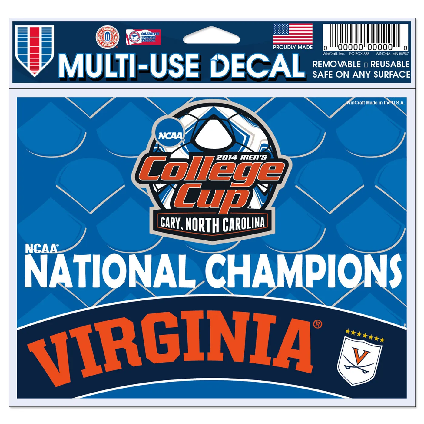 UVA Athletics Men's Soccer NCAA Champions Decal