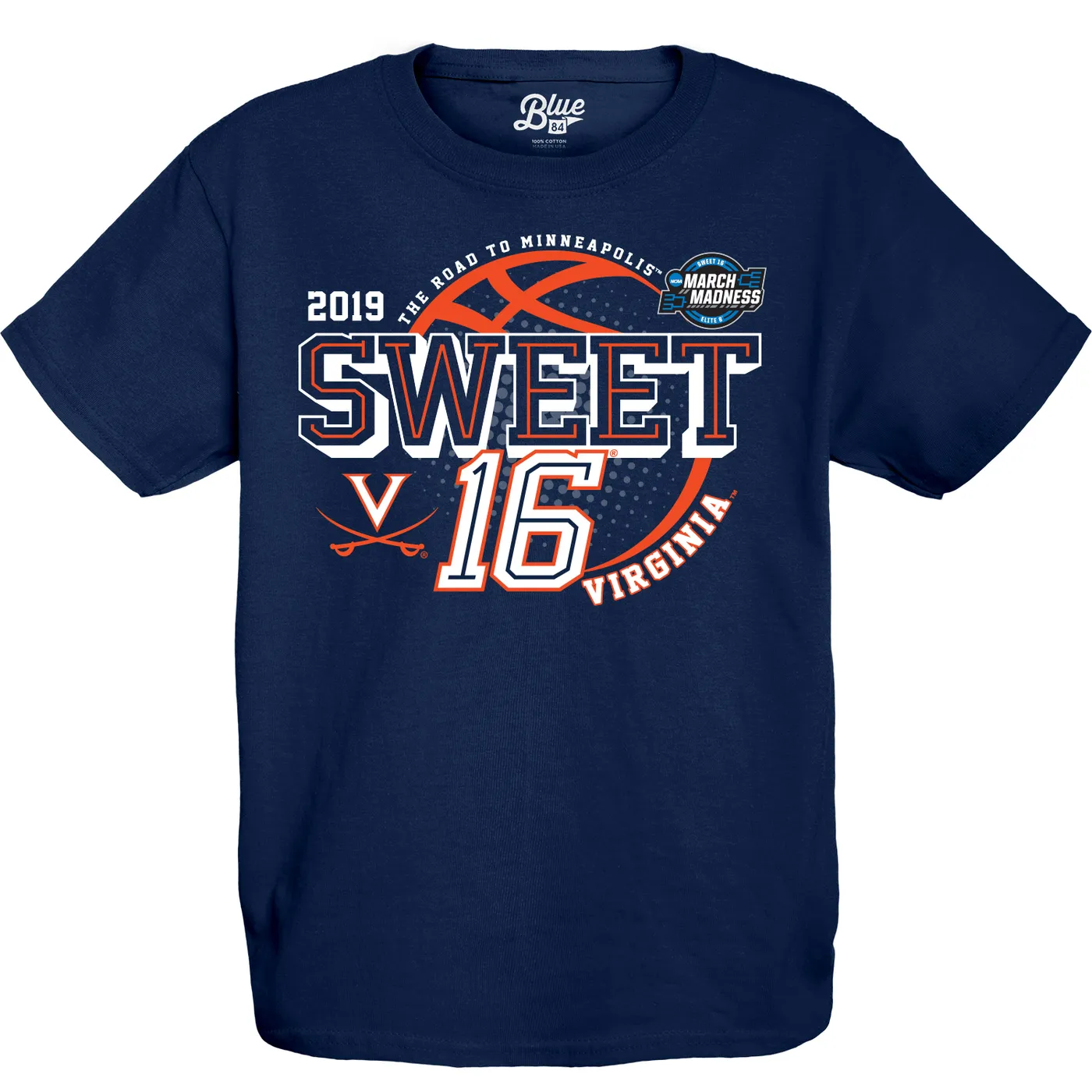 UVA Athletics University of Virginia 2019 Youth Navy Sweet Sixteen T-shirt