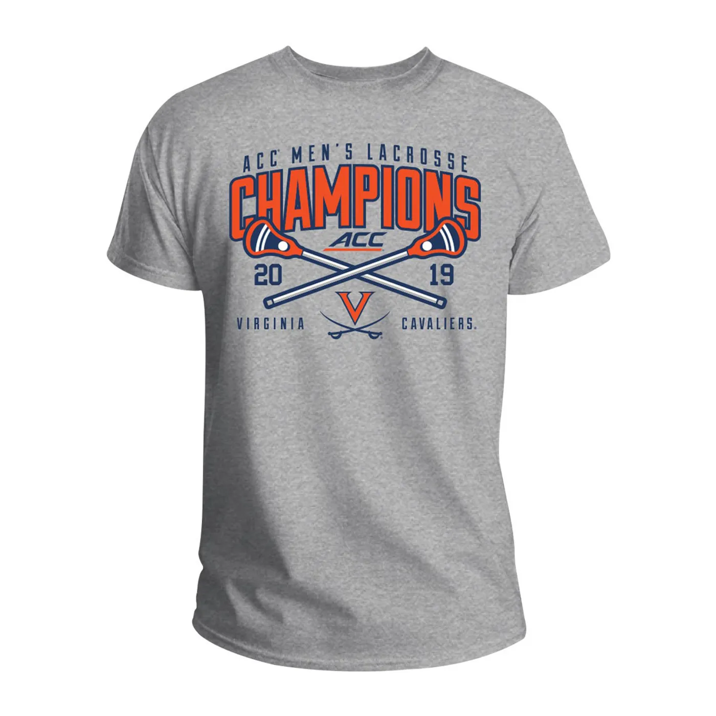 UVA Athletics University of Virginia 2019 ACC Men's Lacrosse Champions Grey T-shirt