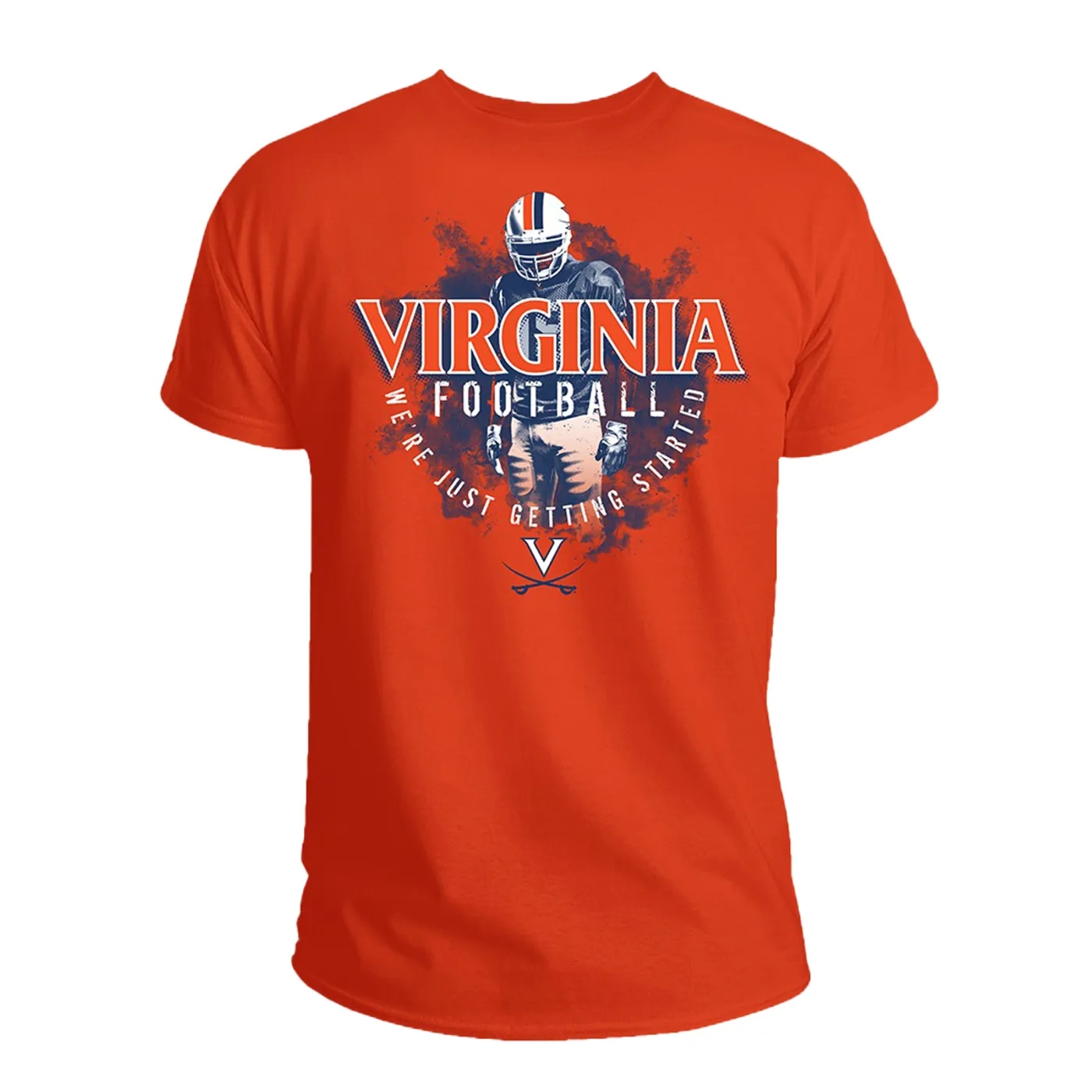 UVA Athletics University of Virginia We're Just Getting Started Football Player Orange T-shirt