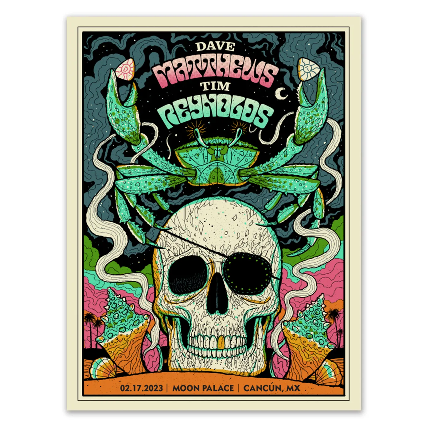 Dave Matthews Band & Tim Reynolds Show Poster Cancun, Mexico 2/17/2023