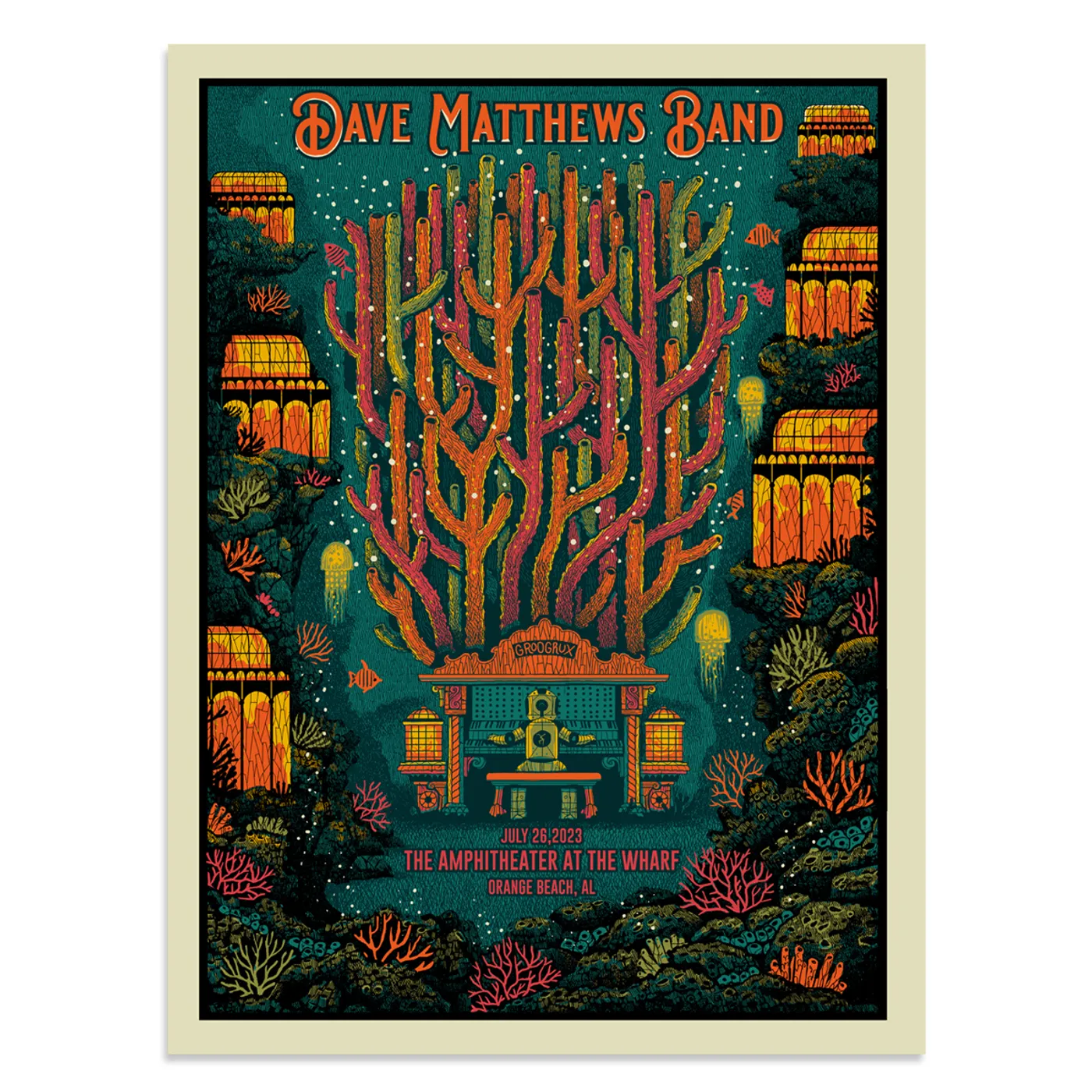 Dave Matthews Band Show Poster Orange Beach, AL 7/26/2023