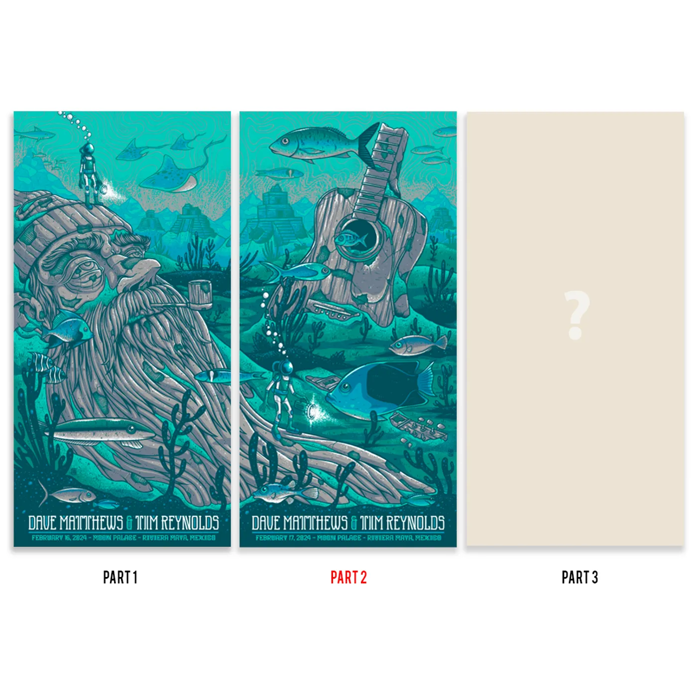 Triptych Poster (panel 2) - Dave Matthews Band Show Poster Cancun, Mexico 2/17/2024