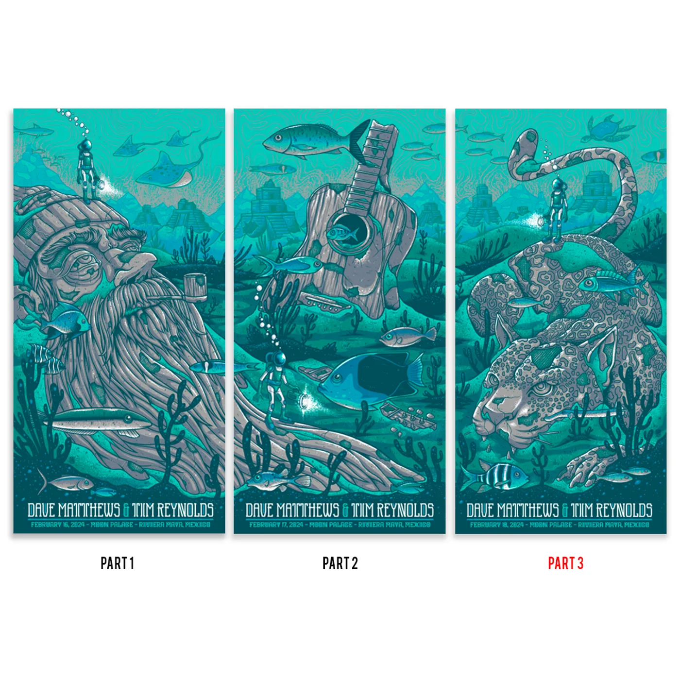 Triptych Poster (panel 3) - Dave Matthews Band Show Poster Cancun, Mexico 2/18/2024