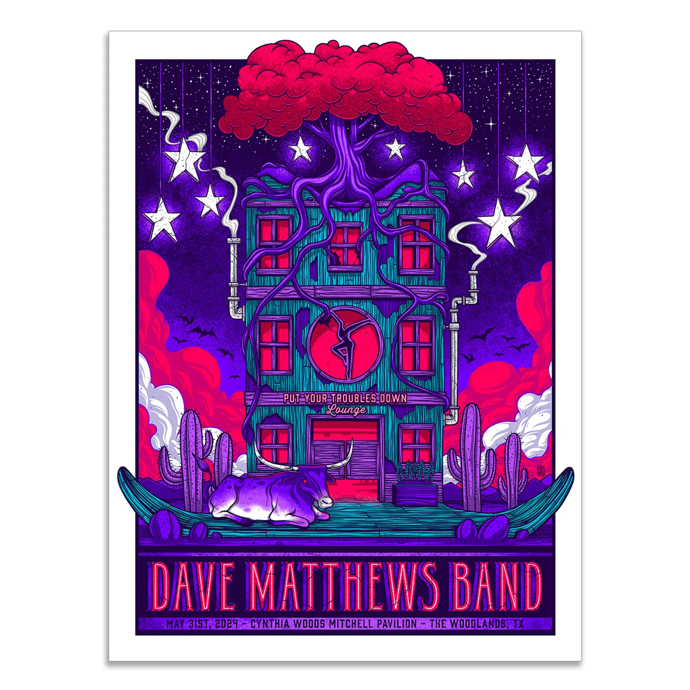 Dave Matthews Band Show Poster The Woodlands, TX 5/31/2024