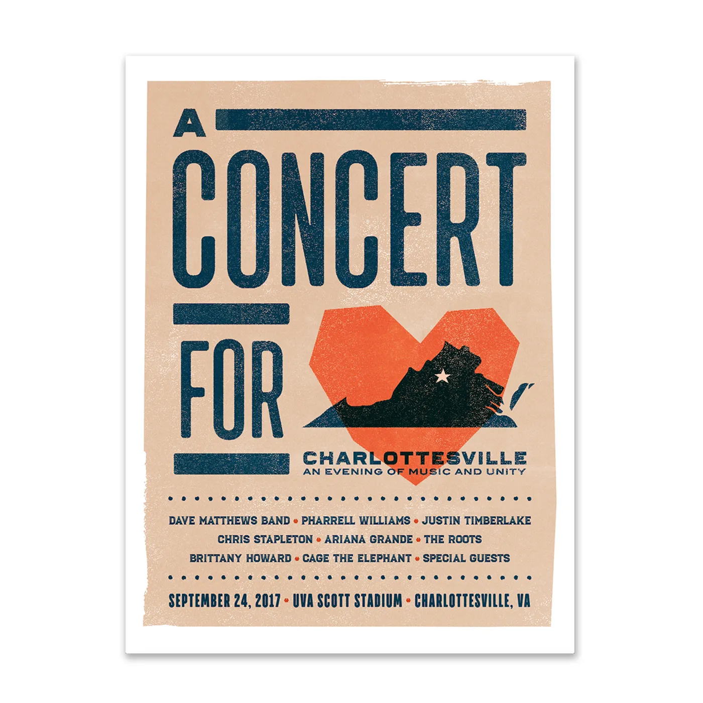 Dave Matthews Band Concert for Charlottesville Poster - Heart Logo