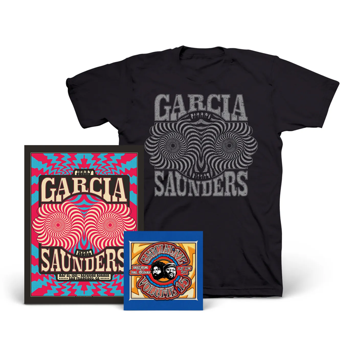 **SOLD OUT** Jerry Garcia & Merl Saunders - GarciaLive Volume 15: 05/21/71 2-CD Set or Download, Poster, & Organic T-Shirt Bundle