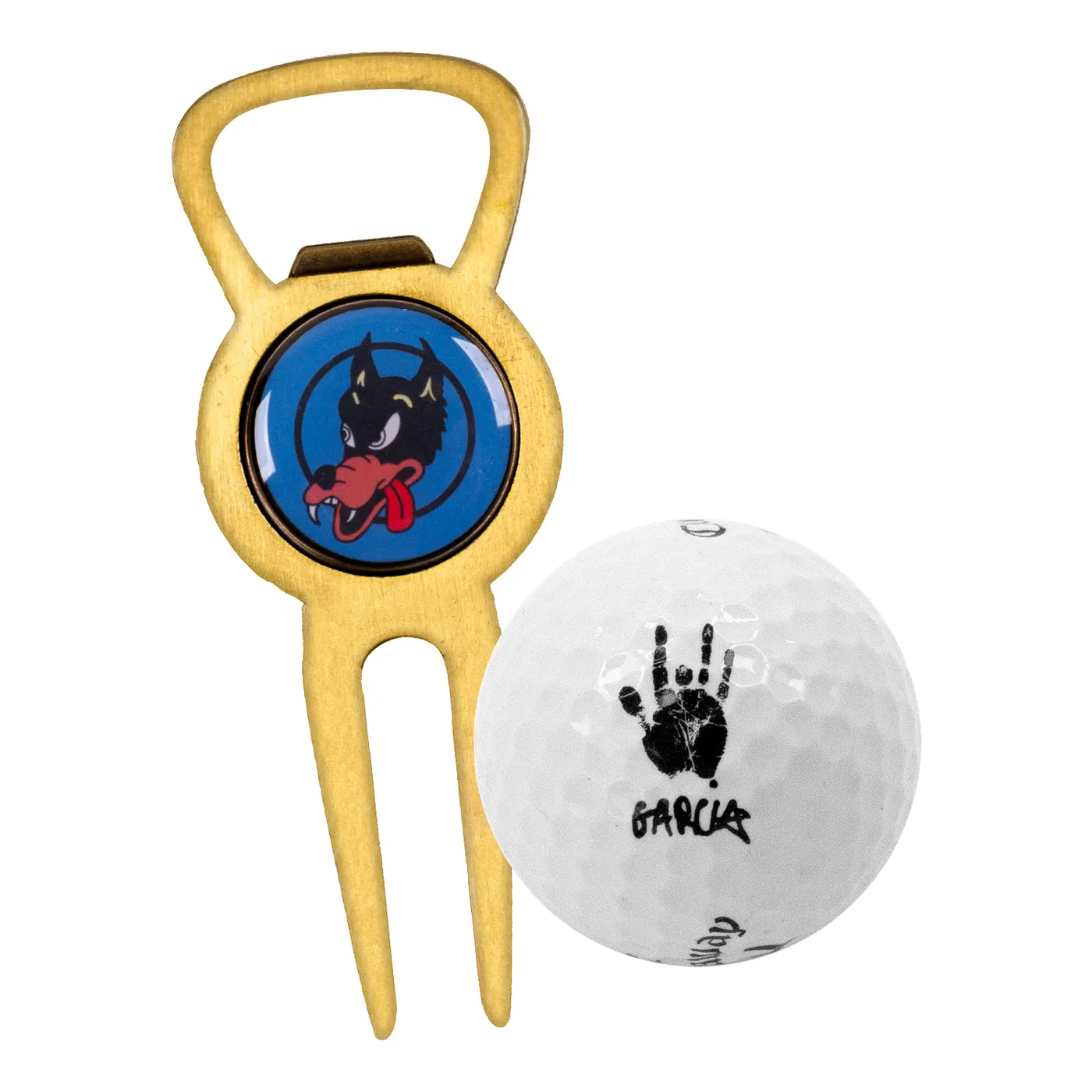 Jerry Garcia Handprint Golf Balls + Wolf Divot Tool & Bottle Opener Bundle