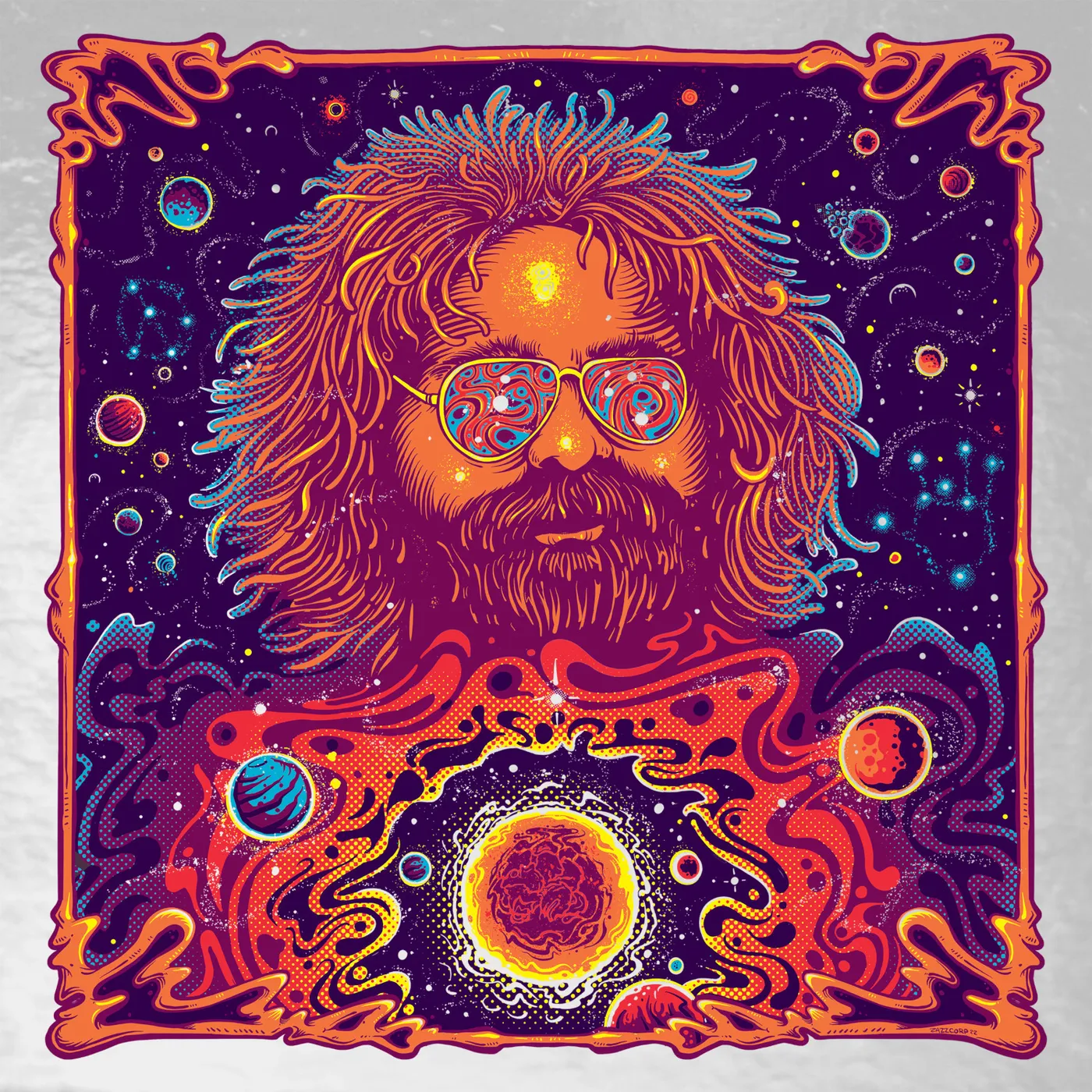 Jerry Garcia Bicycle Day 2022 (Rainbow Foil) - limited edition print by Helen Kennedy (ZazzCorp)