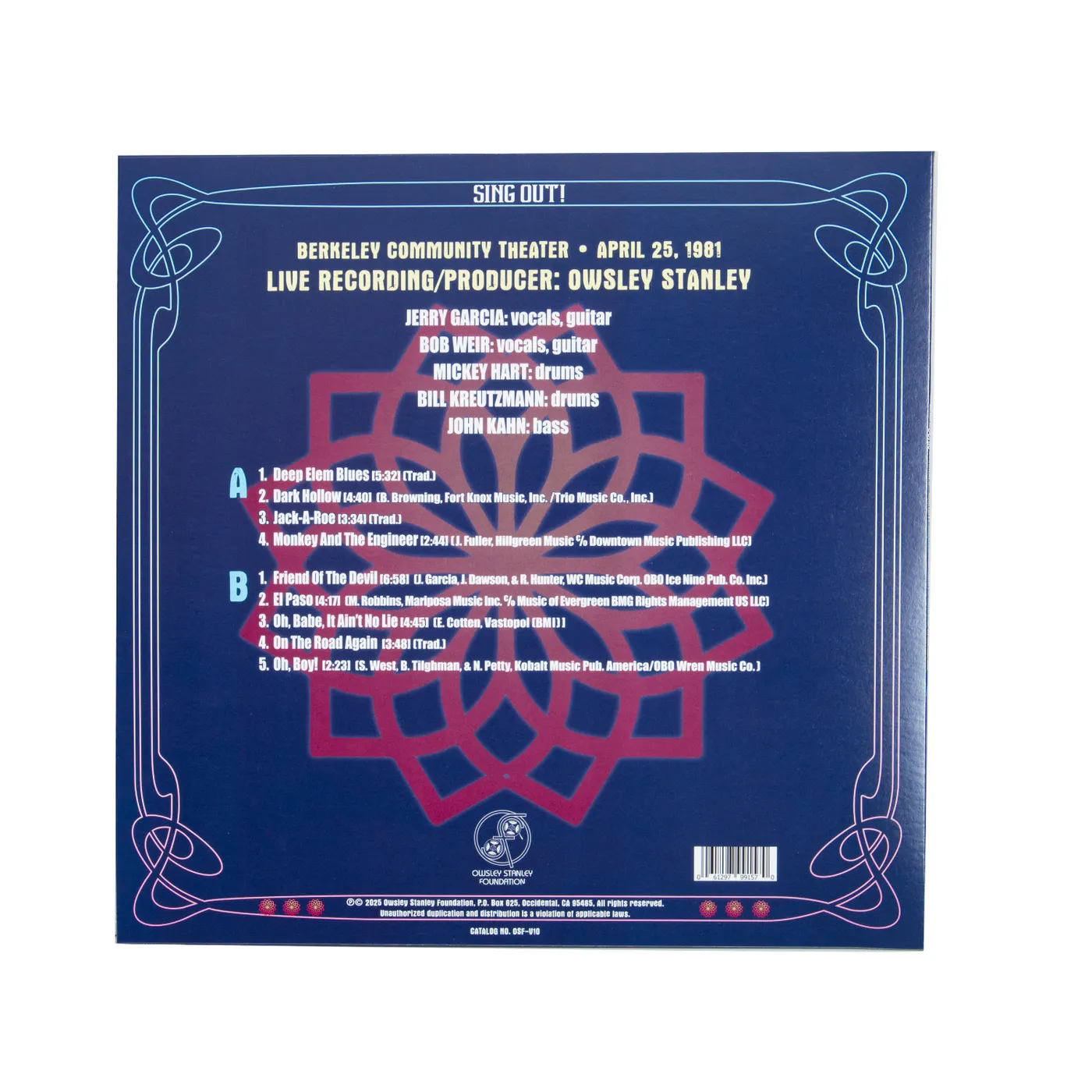 Jerry Garcia Bear's Sonic Journals: Sing Out! Berkeley Community Theater, 4/25/1981 (Limited Edition Red-White Eyeball LP) (Vinyl)