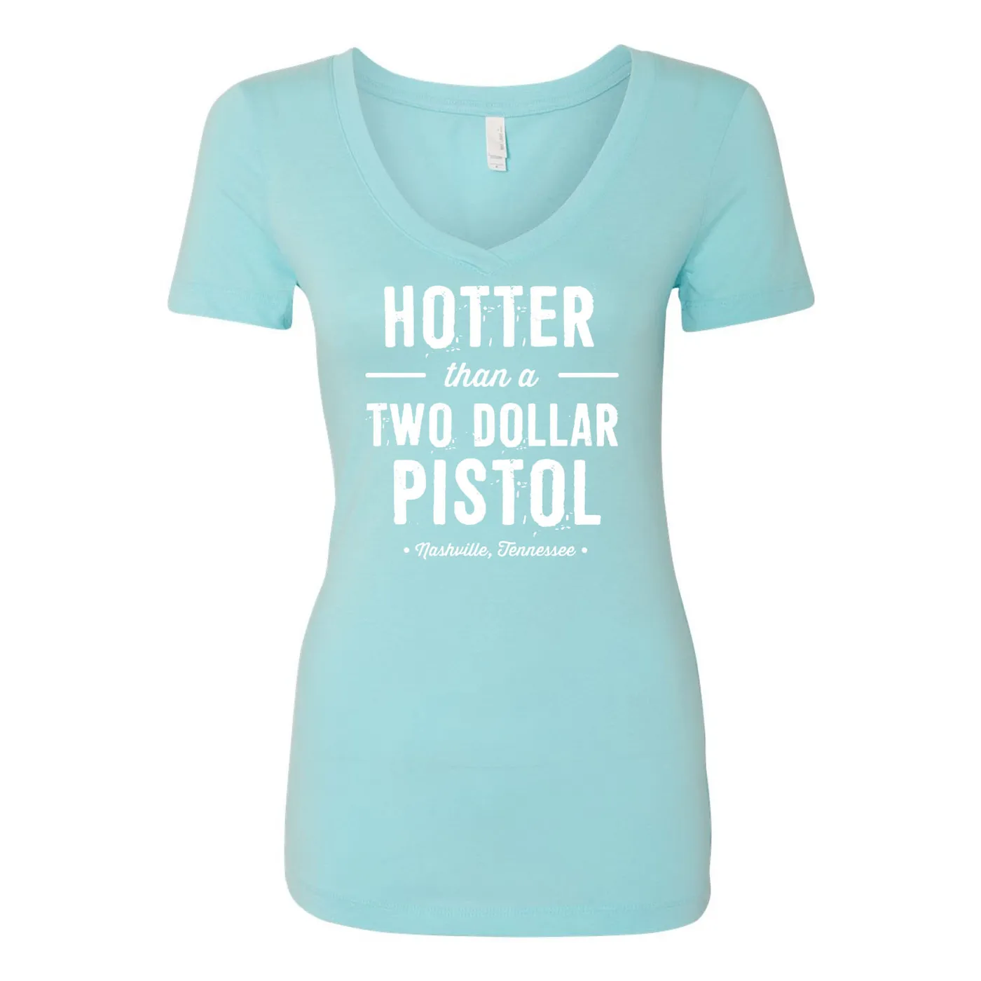 George Jones $2 Pistol Ladies' V-Neck - Light Blue