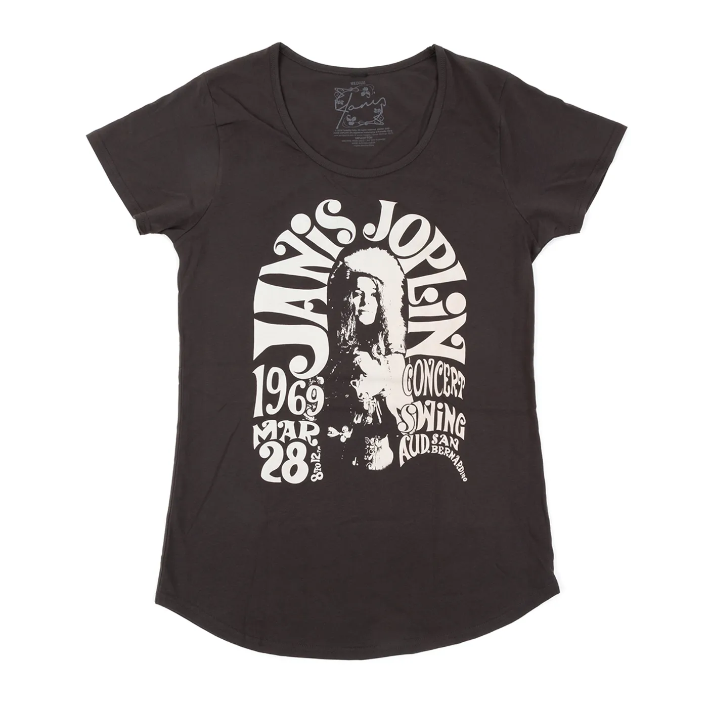 Janis Joplin Janis 1969 March 28th Concert San Bernadino Concert Swing Womens Black T-shirt