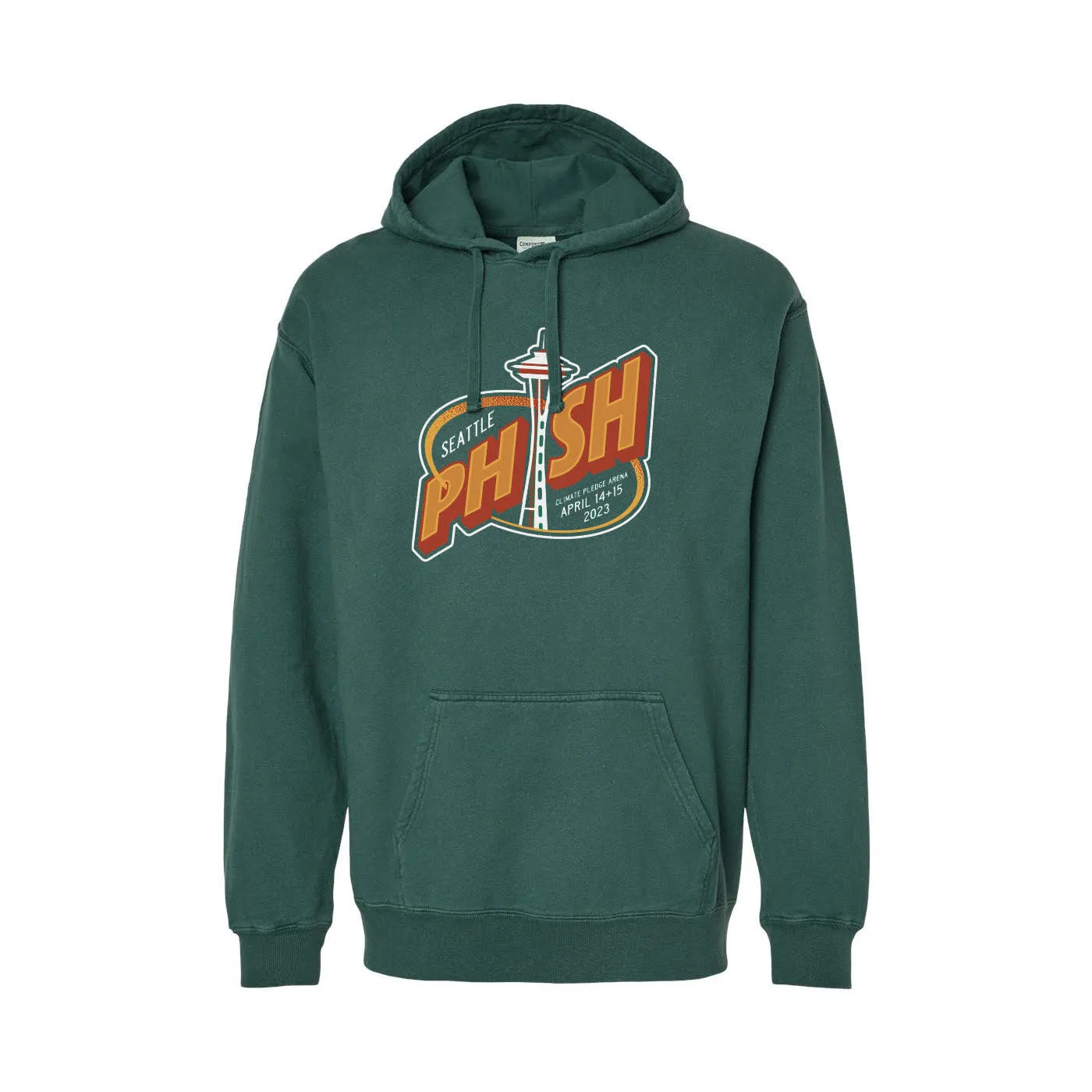 Phish Seattle 2023 Event Pullover Pigment Dyed Hoodie on Field Green