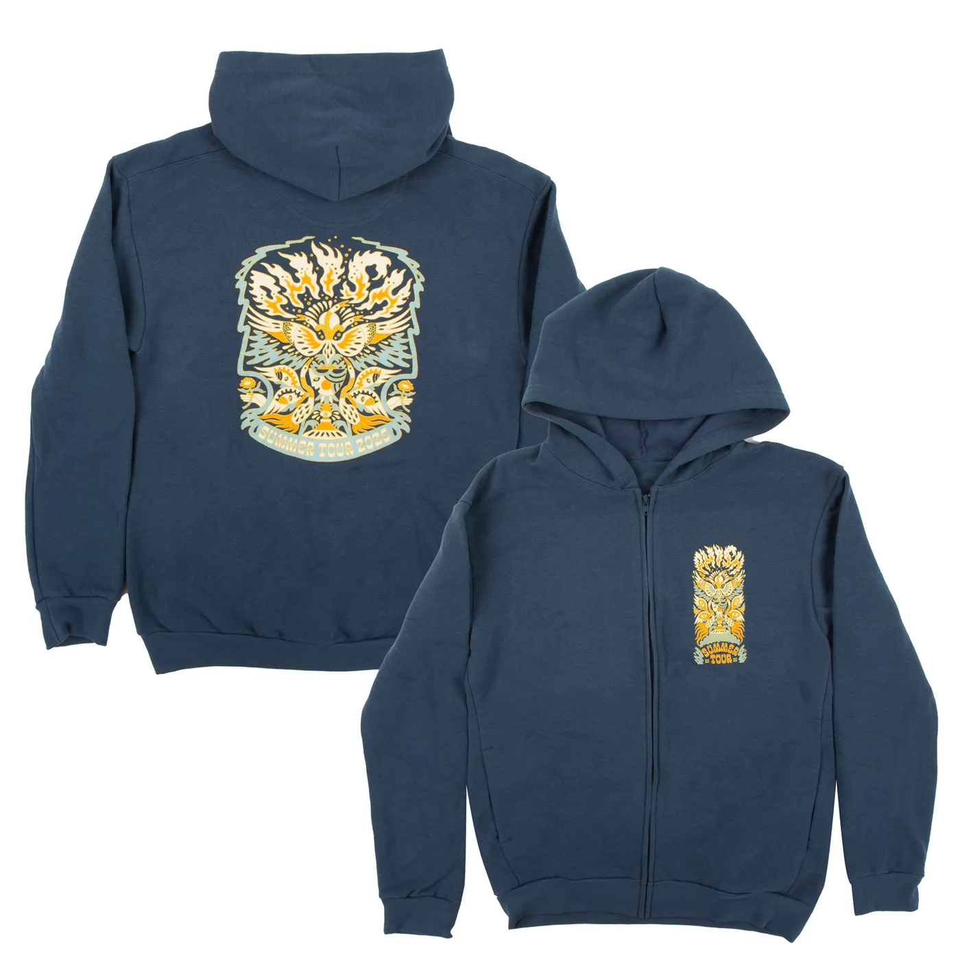 Phish Summer Tour 2025 Flaming Bird Head Zipper Hoodie