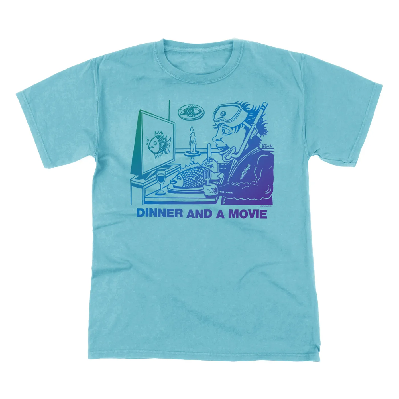 Phish Dinner And A Movie Pollock Heavyweight Tee on Water Blue