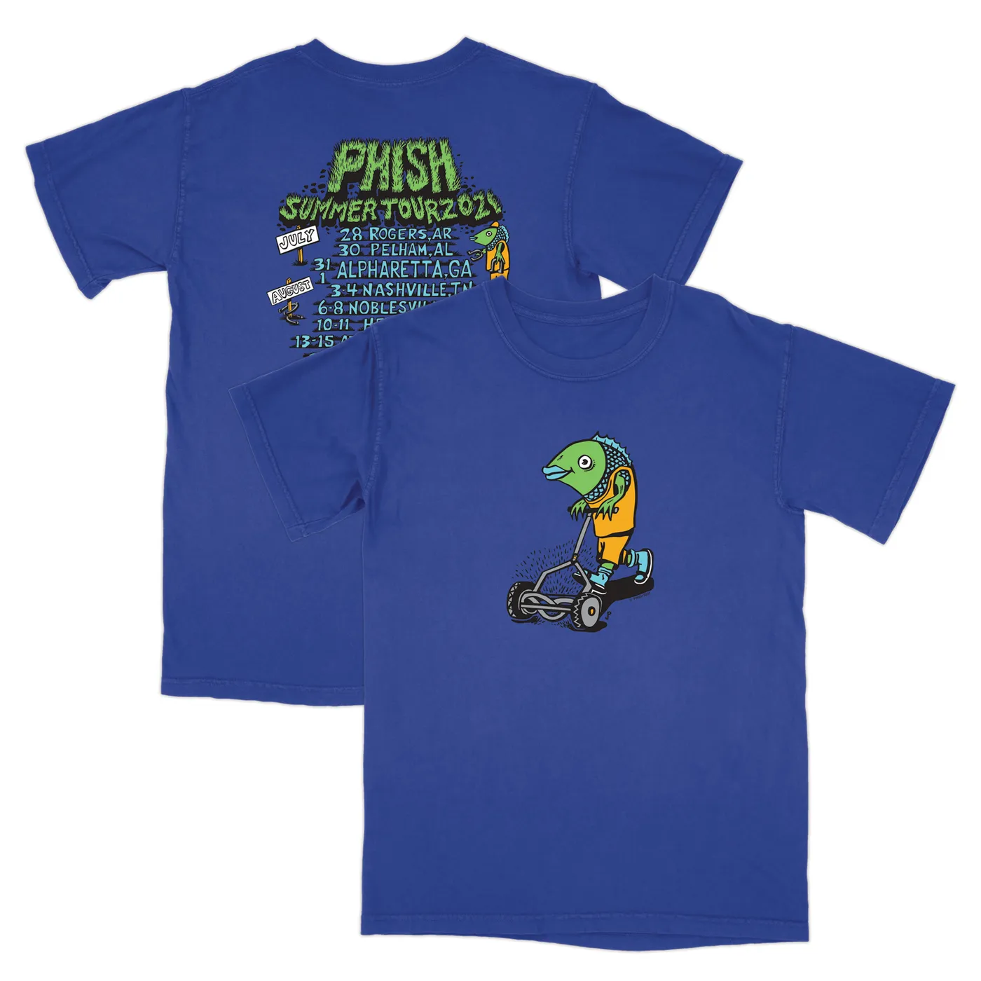 Phish Pollock Lawn Boy Summer 2021 Tour Tee on Royal Blue