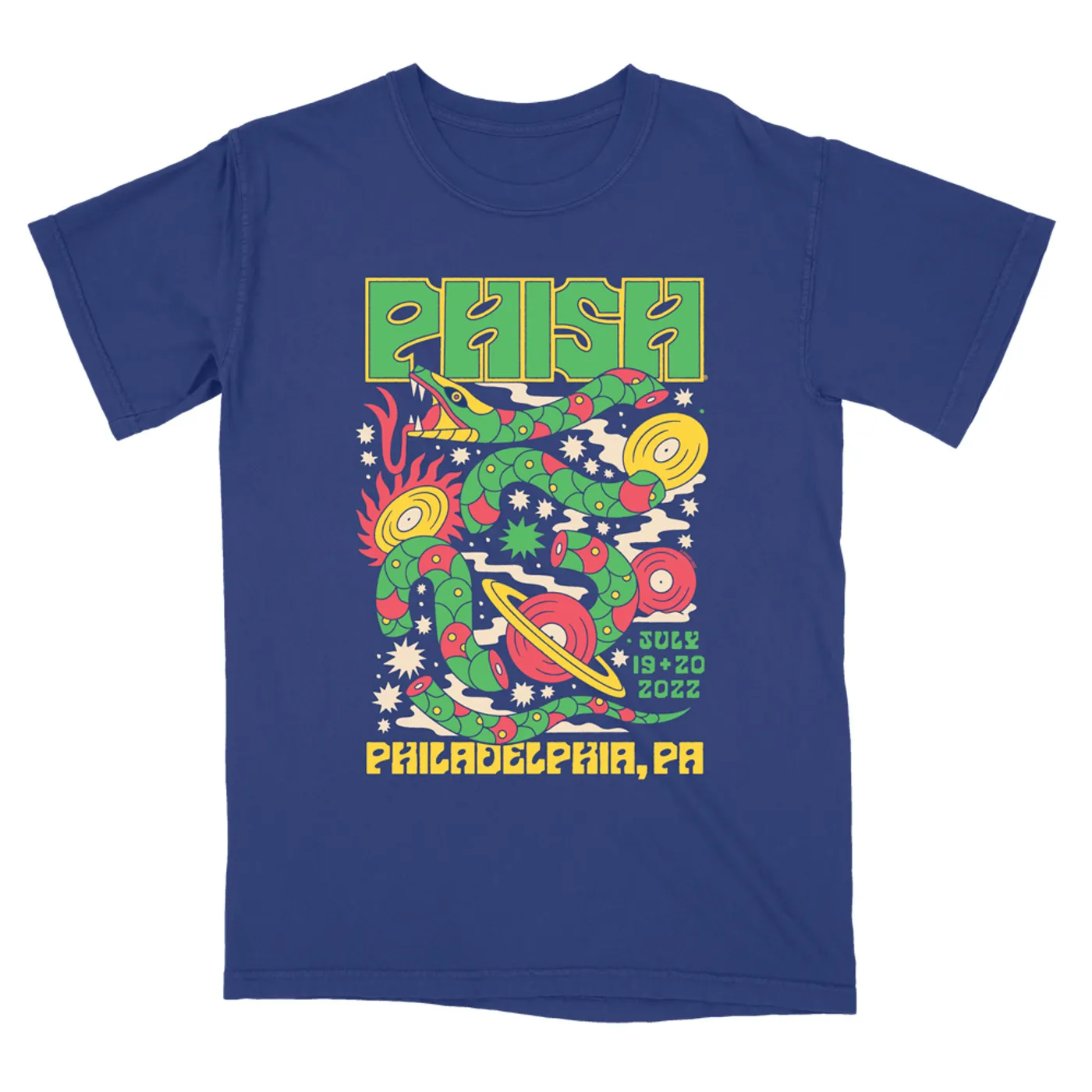 Phish Philadelphia Summer Tour 2022 Event Tee on Cool Blue