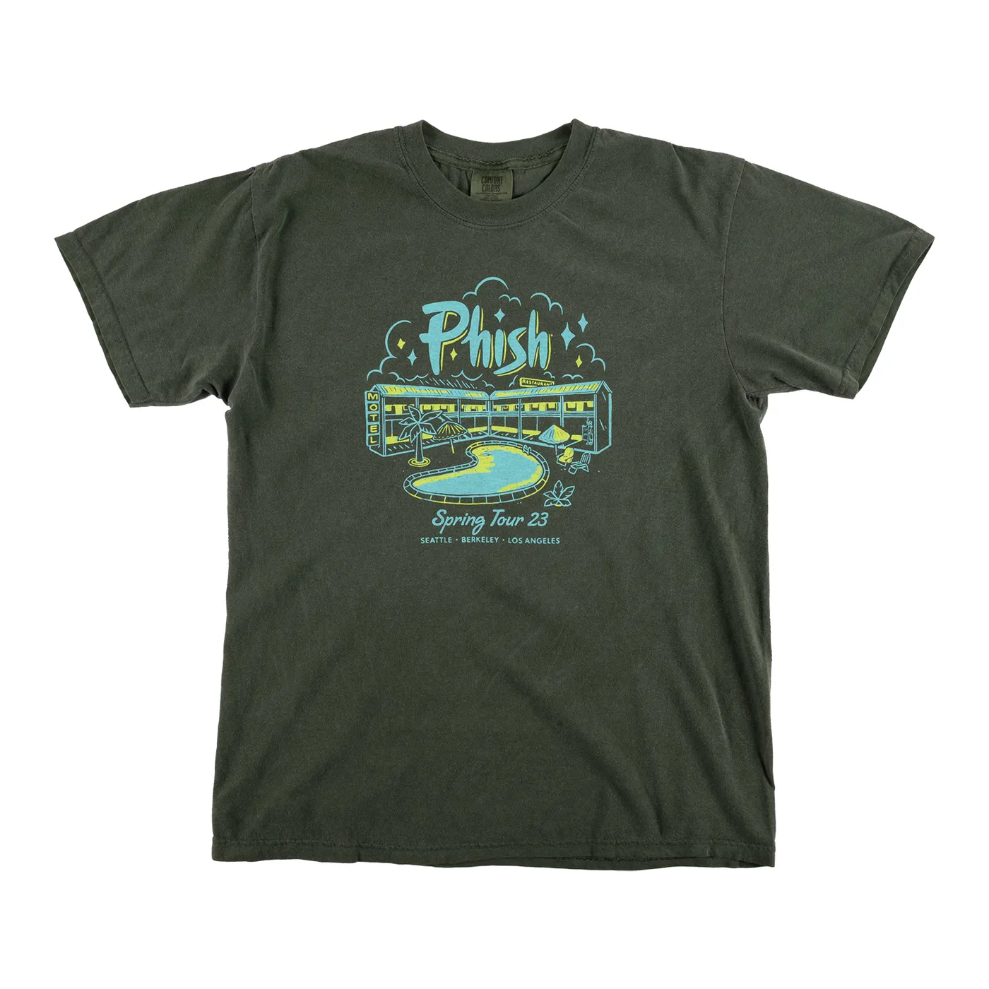 Phish Roadside Motel Spring Tour 2023 Tee on Hemp Green
