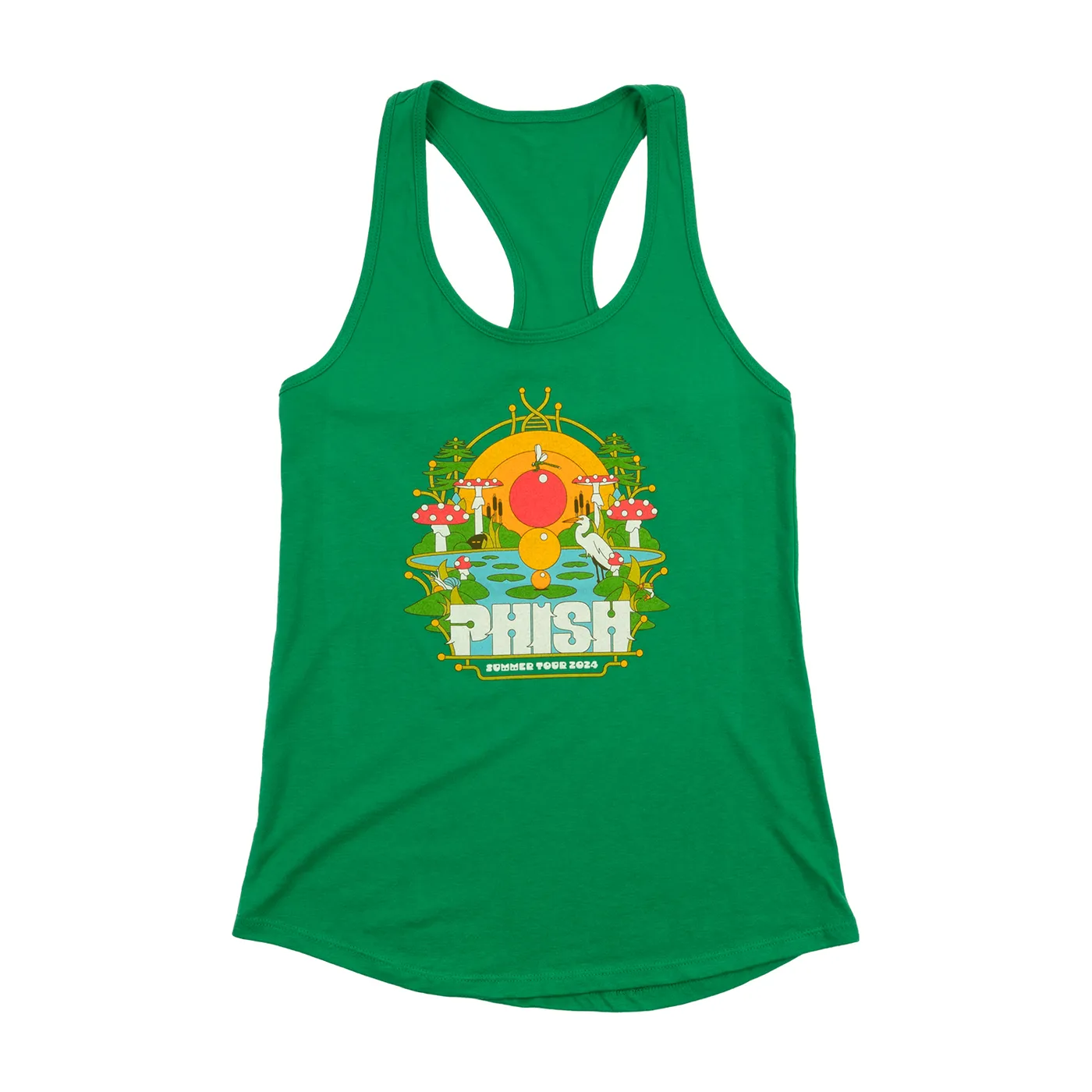 Phish Womens Pond Life Summer 24 Tank Top on Kelly Green