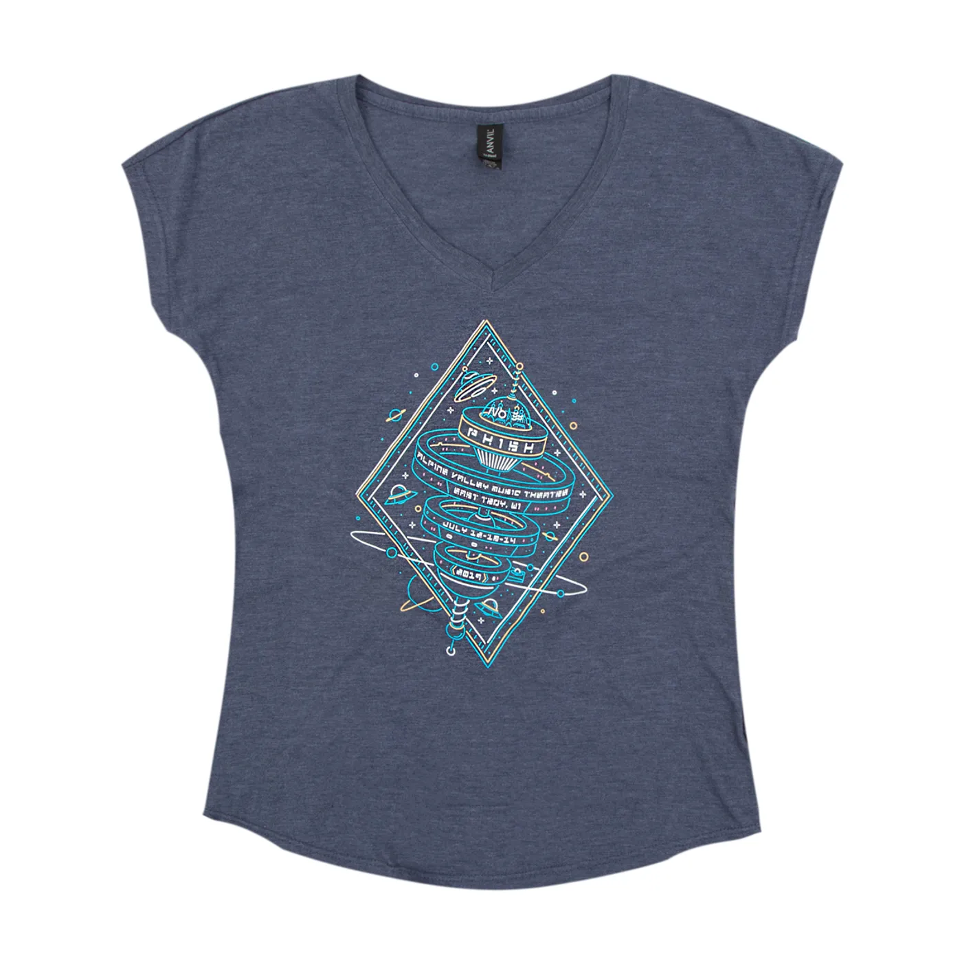 Phish Womens Alpine Valley 2019 V-Neck T on Heather Navy
