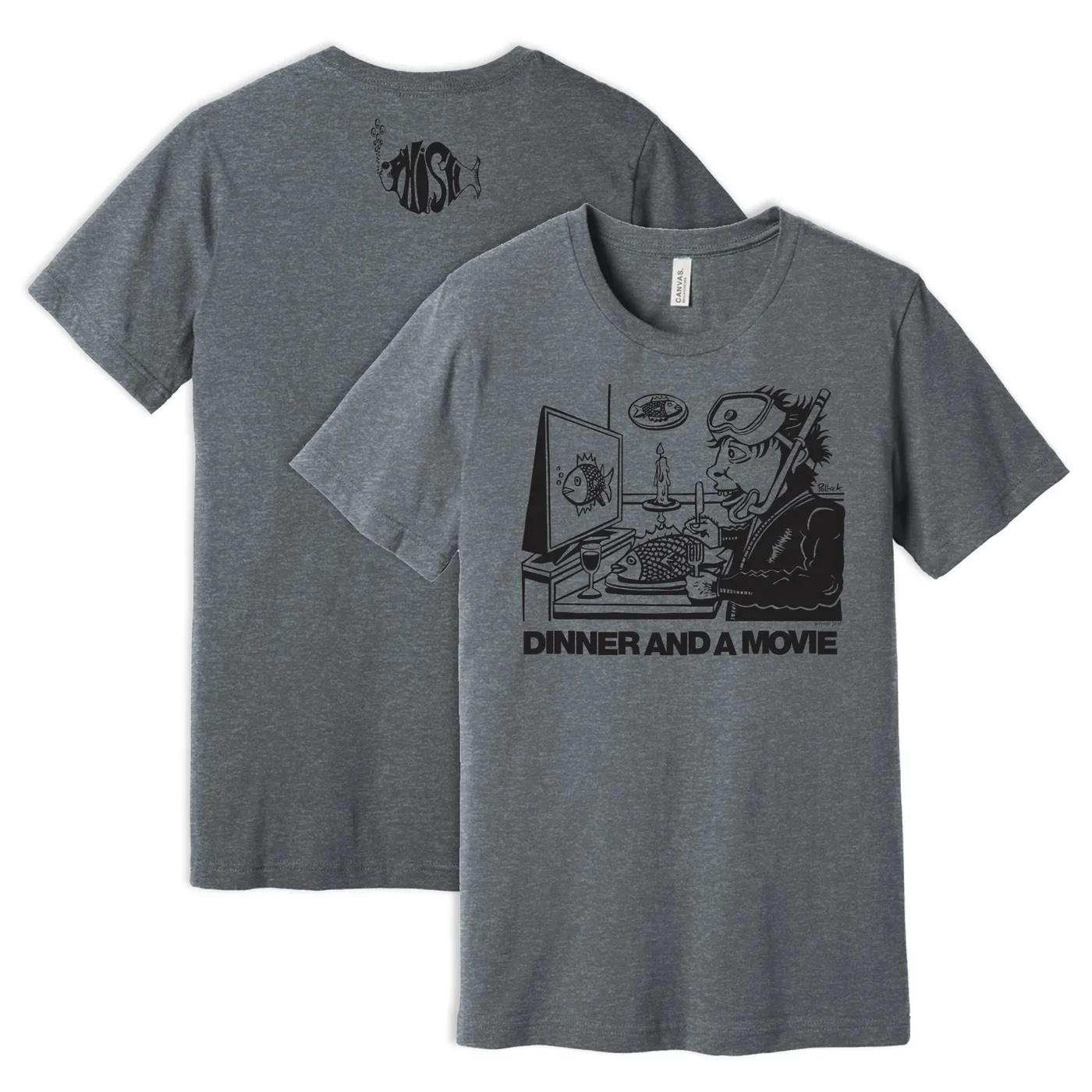 Phish Dinner And A Movie Pollock Tee on Heather Grey
