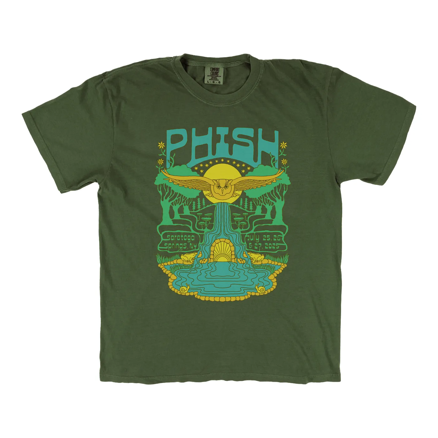 Phish Saratoga Springs Summer Tour 2025 Tee on Moss