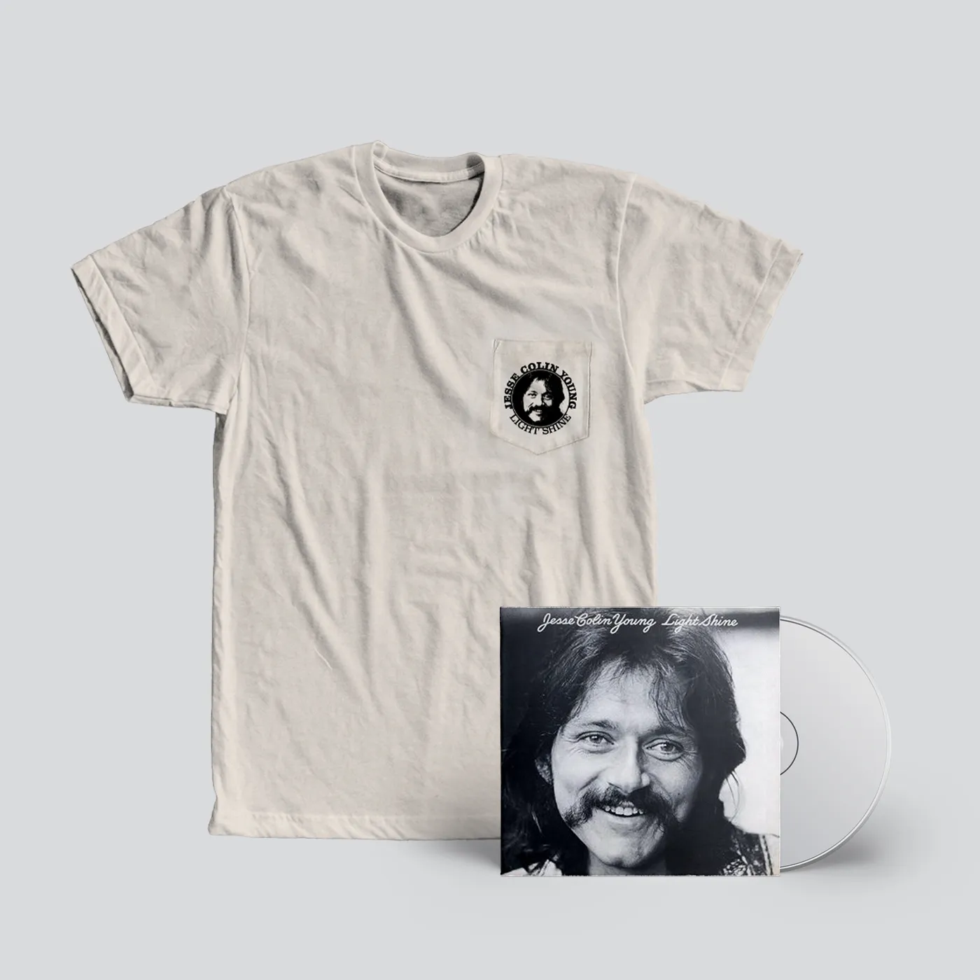 Jesse Colin Young Light Shine CD + Radio Promo Vintage Pocket Tee (Recreation) Bundle