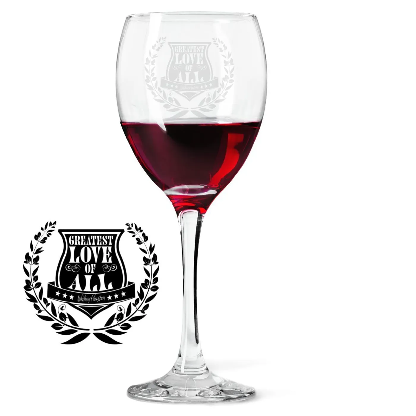 Whitney Houston Greatest Love Crest Laser- Etched Wine Glass