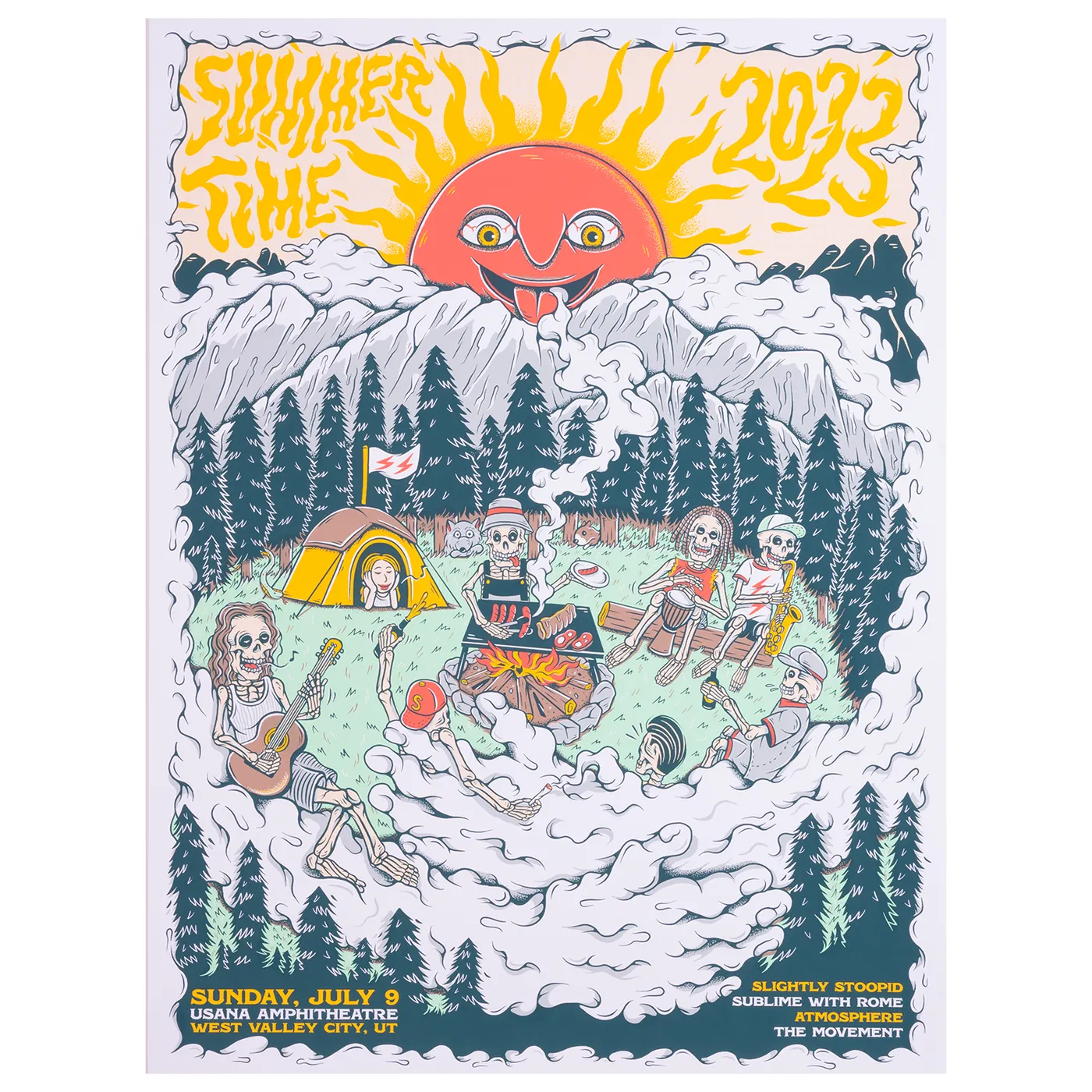 Slightly Stoopid 7/9/23 West Valley City, UT Show Poster by Kentaro Yoshida (Well Traveled)