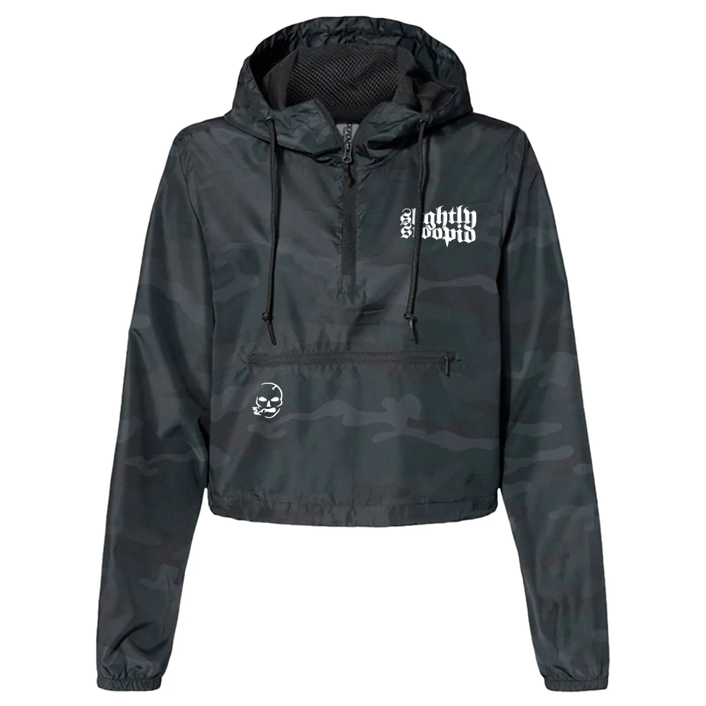 Slightly Stoopid Ladies Smoking Skull Quarter-Zip Camo Windbreaker