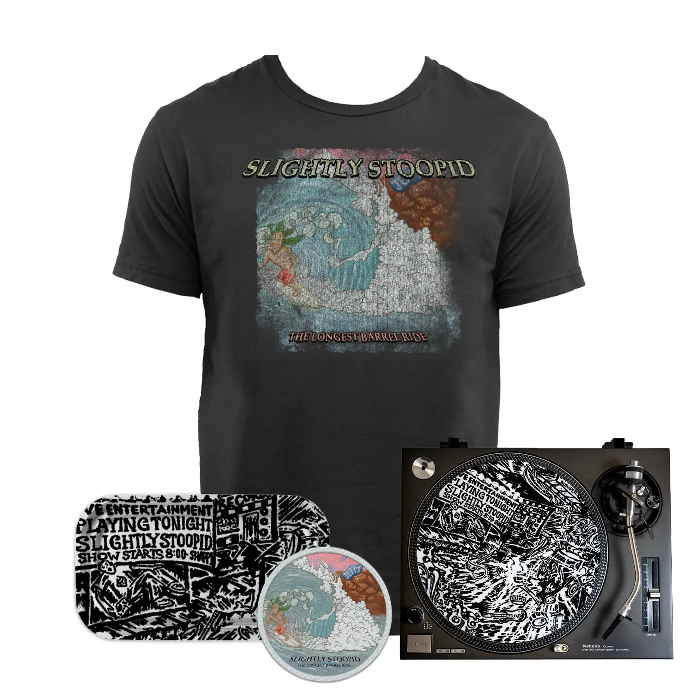 Slightly Stoopid The Longest Barrel Ride Golden Goods Tee (Faded Black) Bundle