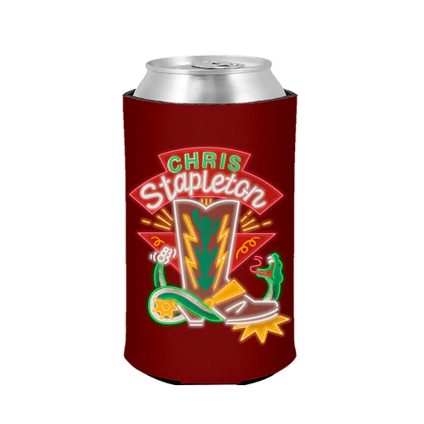 Chris Stapleton Stapleton Maroon Neon Boot Tall Boy Can Cooler